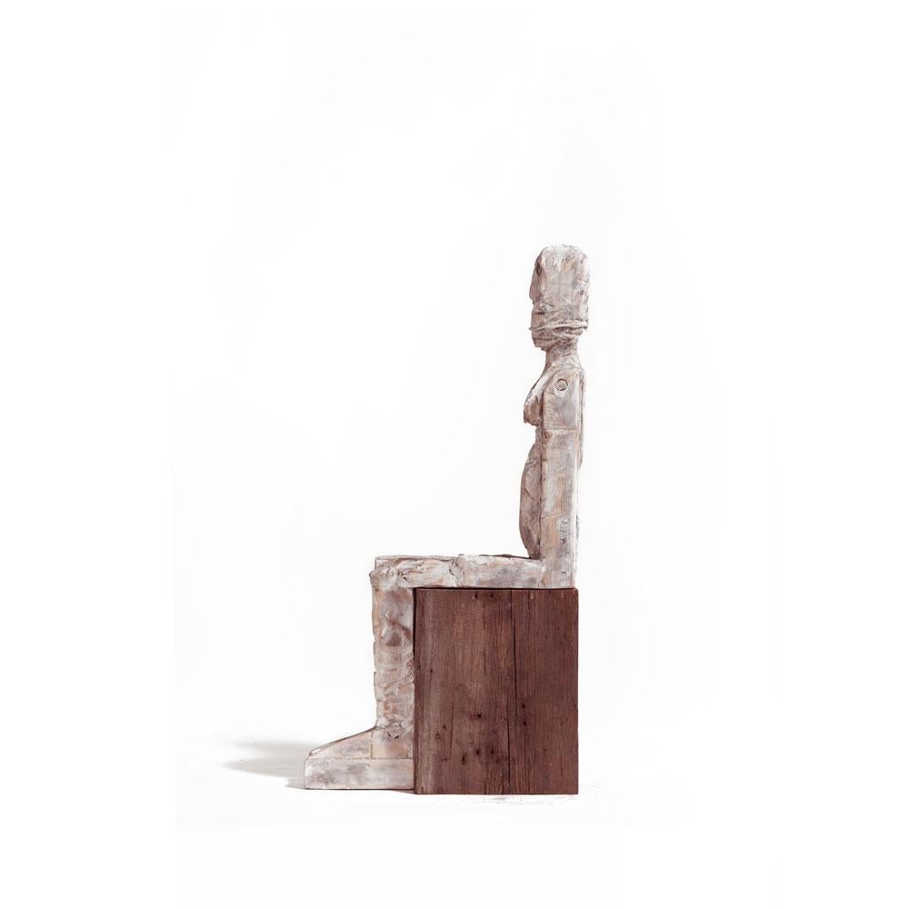 Standalone Female Figure Natural and Whitened Wood  - Contemporary Sculpture by German Consetti
