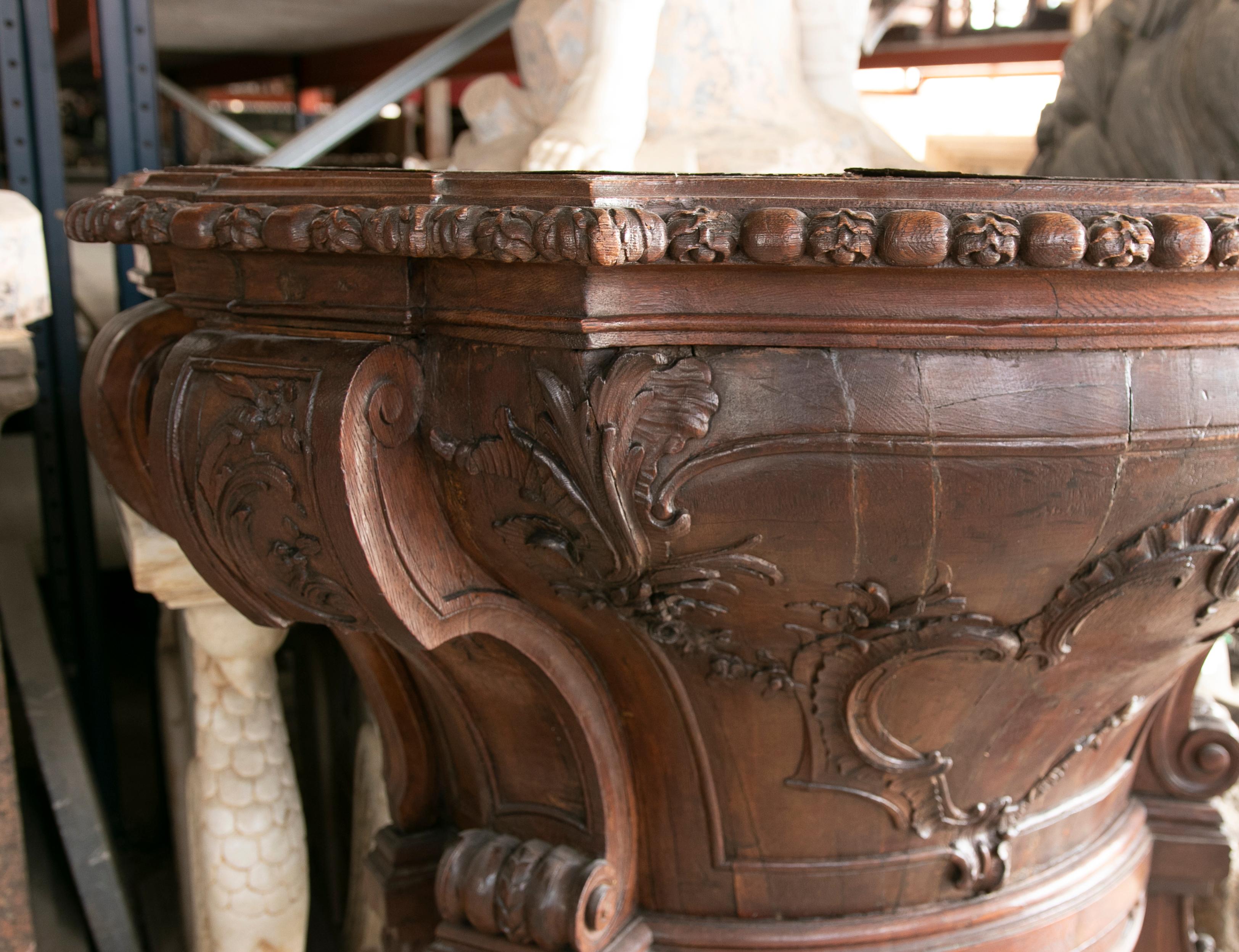 German Console Handcarved in Wood with Cordoban Top For Sale 9