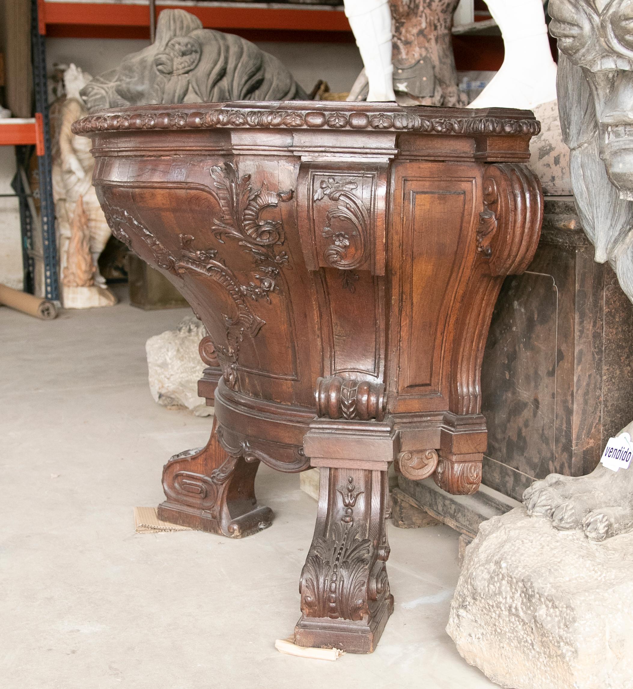 18th Century and Earlier German Console Handcarved in Wood with Cordoban Top For Sale