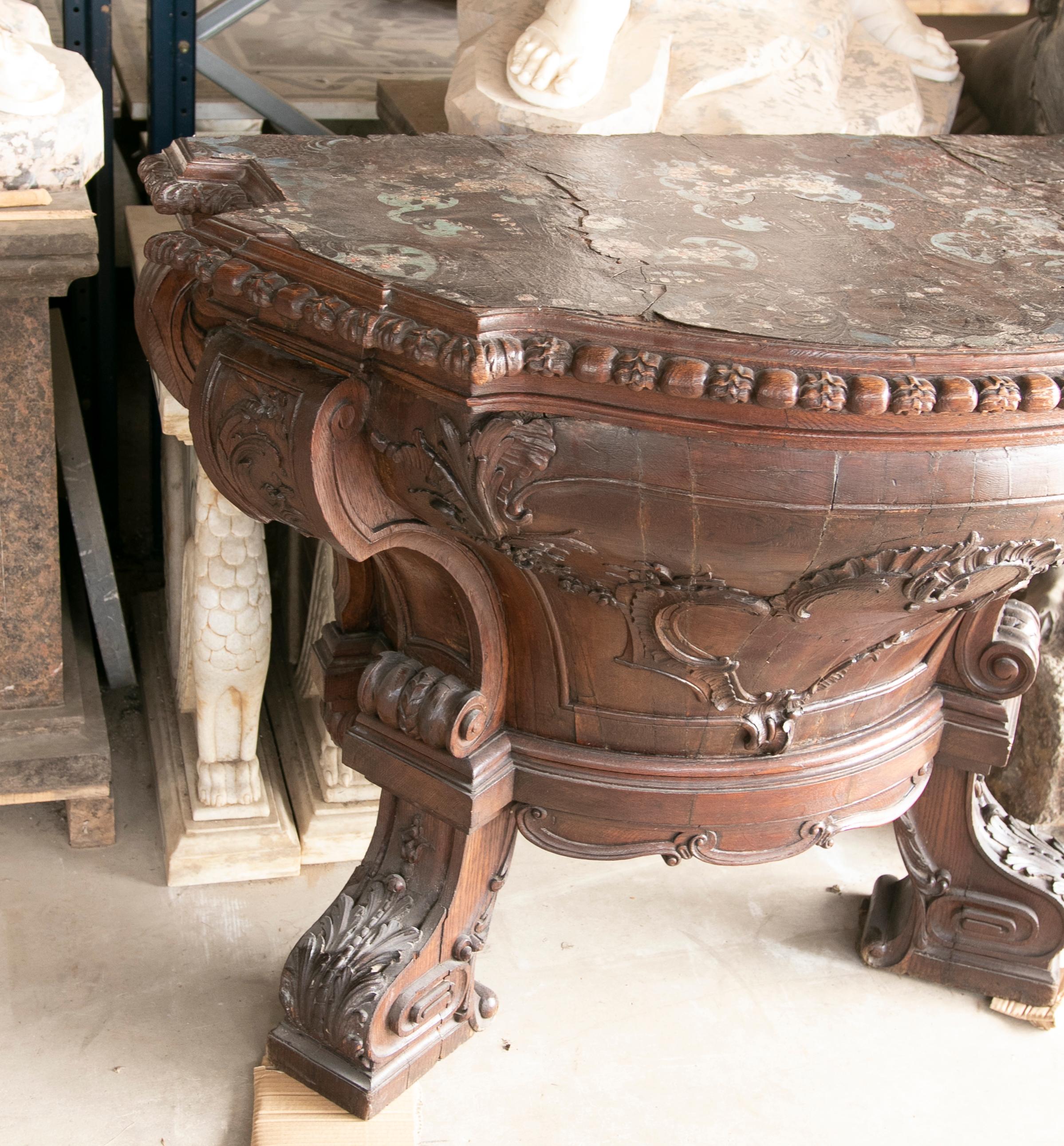 German Console Handcarved in Wood with Cordoban Top For Sale 4