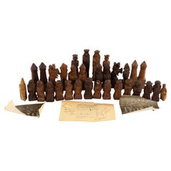 German Continental Hand-Carved Wooden Chess Set