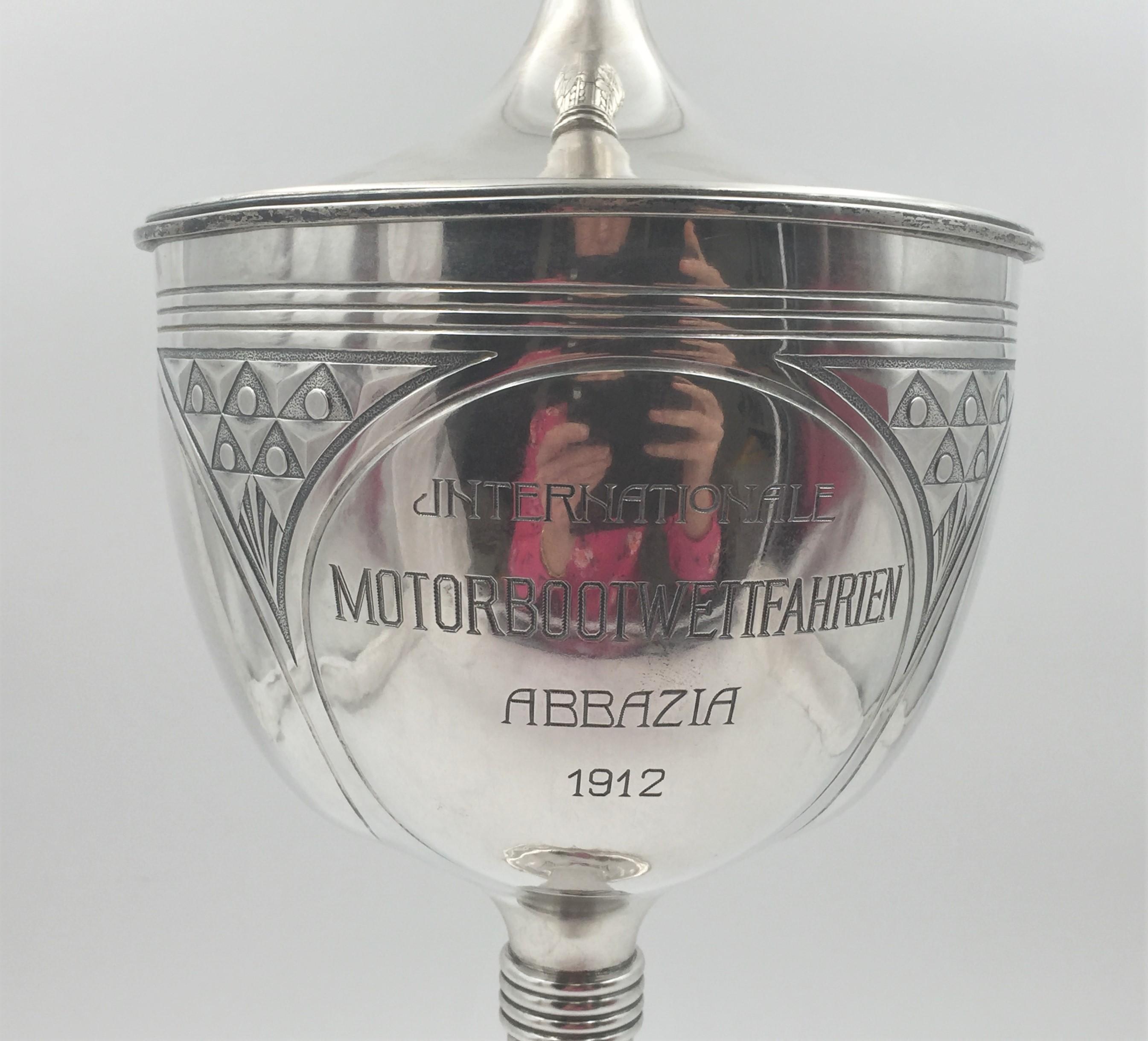 German Continental Silver and Onyx Monumental Trophy in Art Deco Style For Sale 1