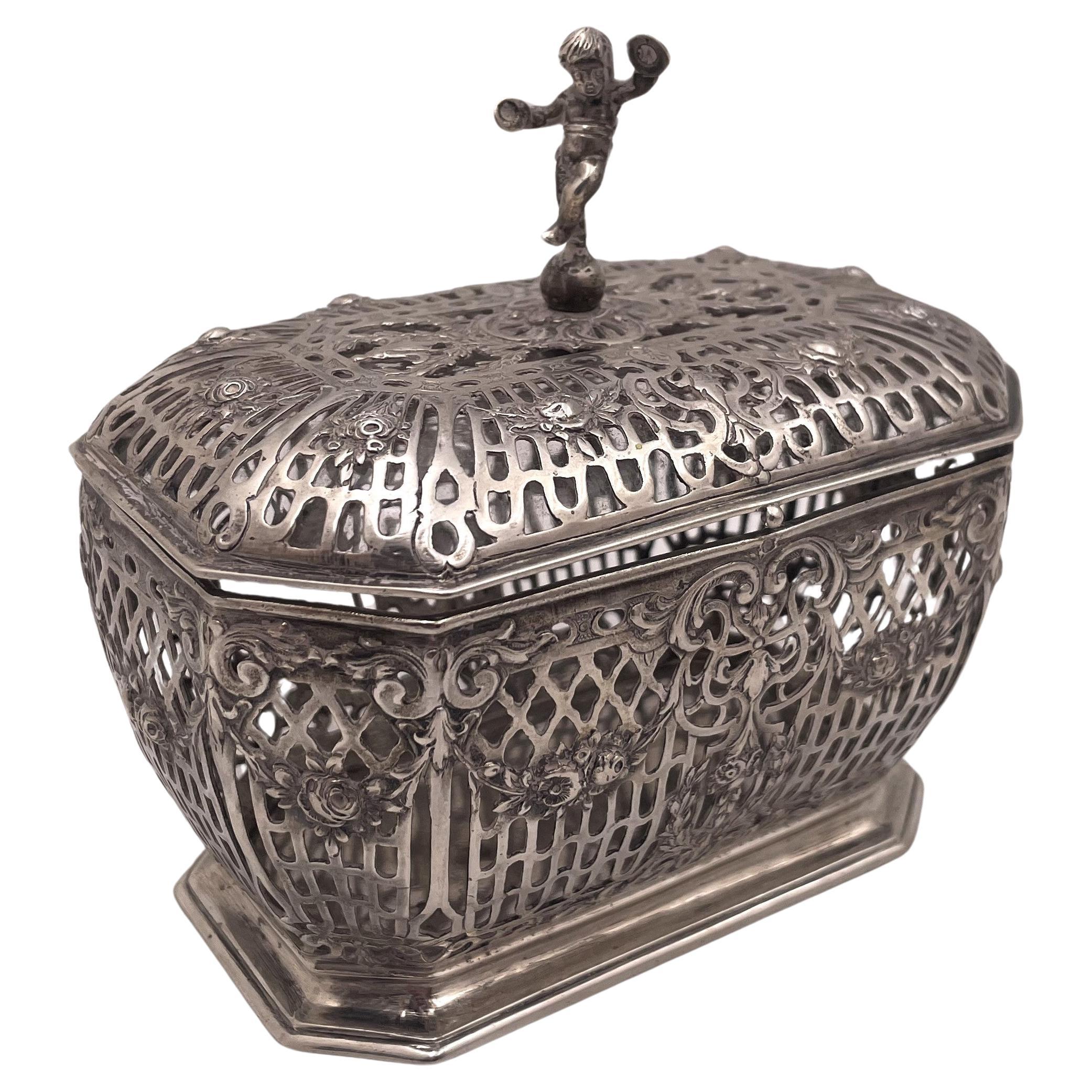 German Continental Silver Casket with Putti For Sale