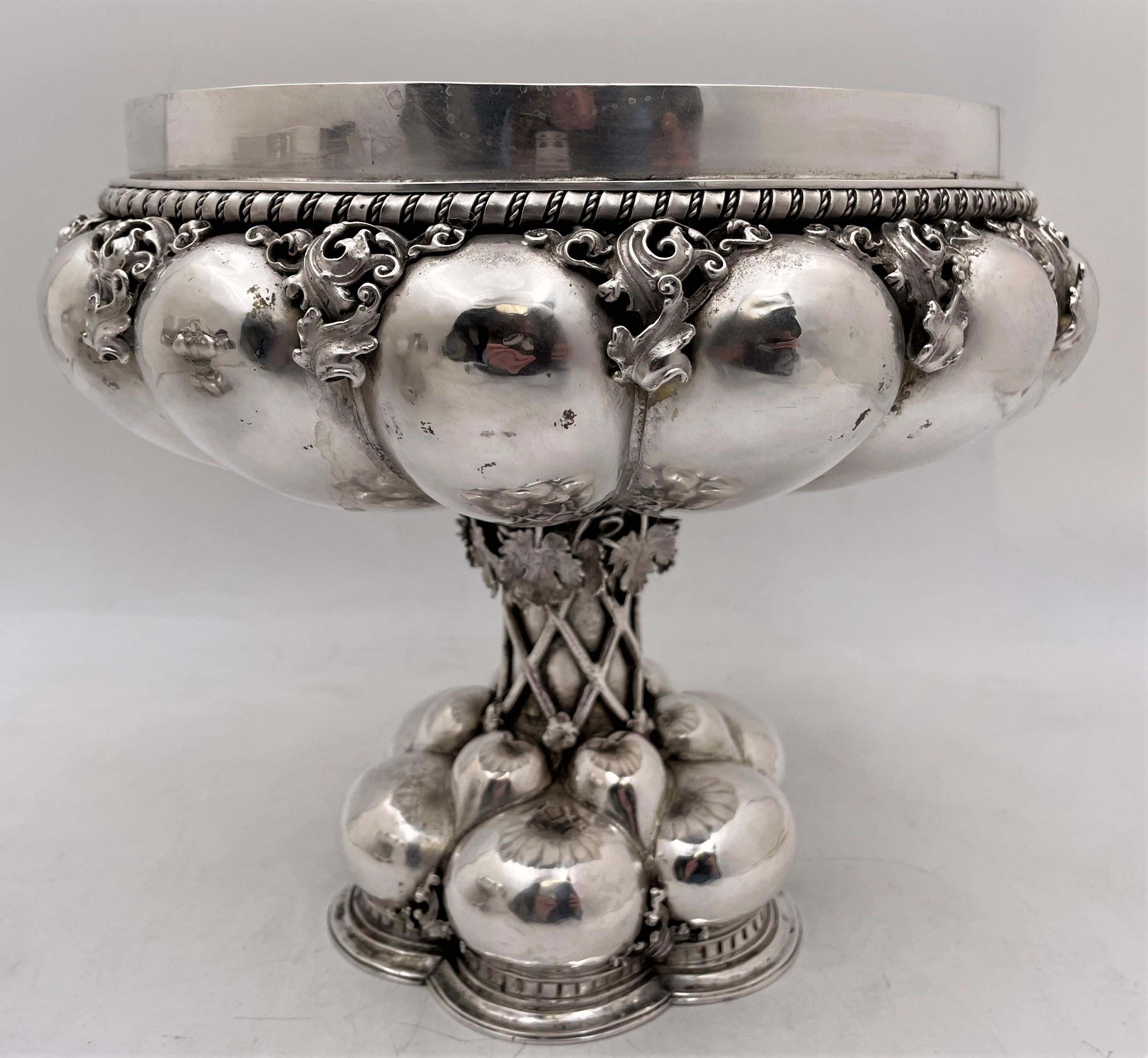 Hammered German Continental Silver Pair of 19th Century Compotes/Footed Centerpiece Bowls For Sale