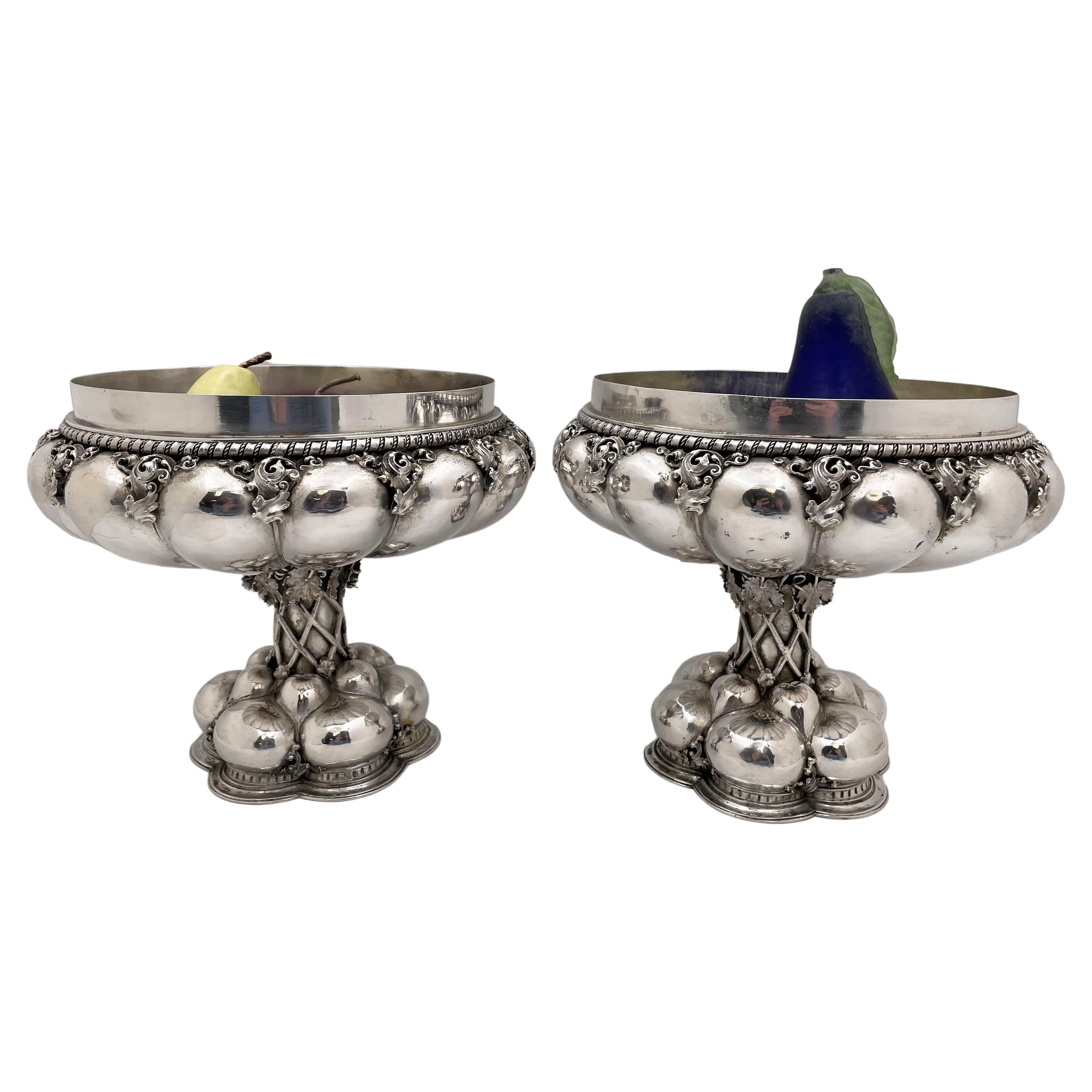 German Continental Silver Pair of 19th Century Compotes/Footed Centerpiece Bowls