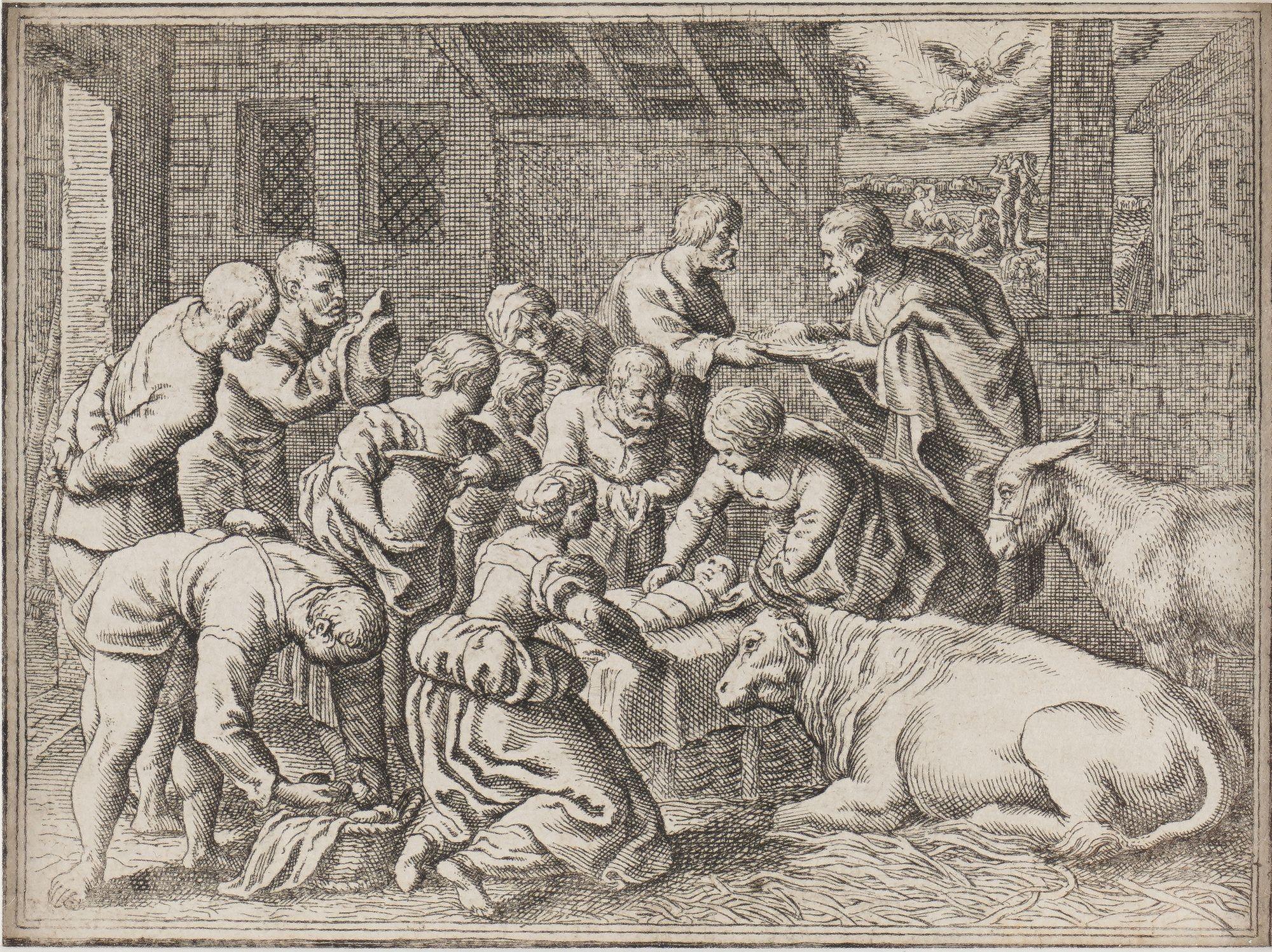 German copperplate engraving of the nativity, 1600's In Good Condition For Sale In Kenilworth, IL