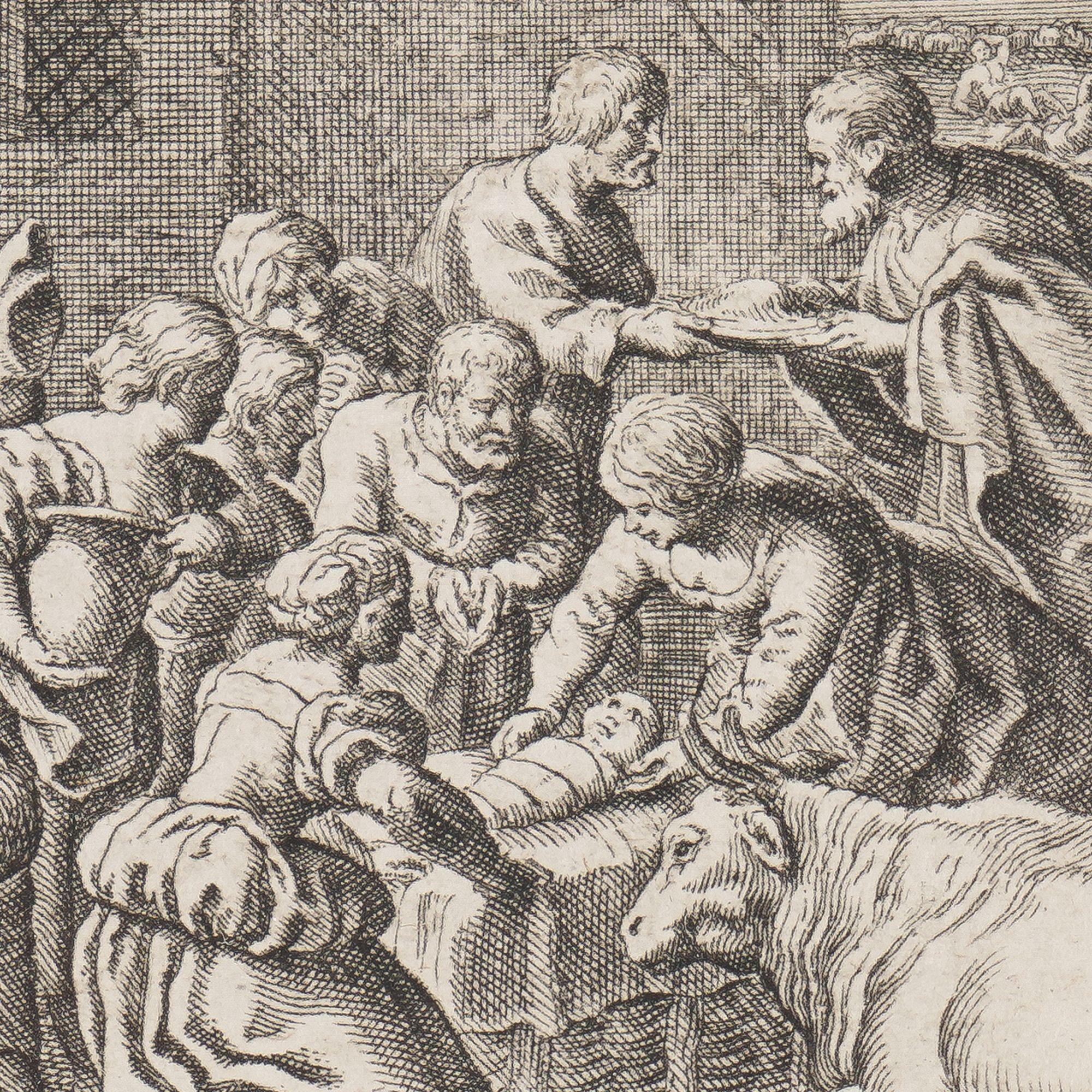 18th Century and Earlier German copperplate engraving of the nativity, 1600's For Sale