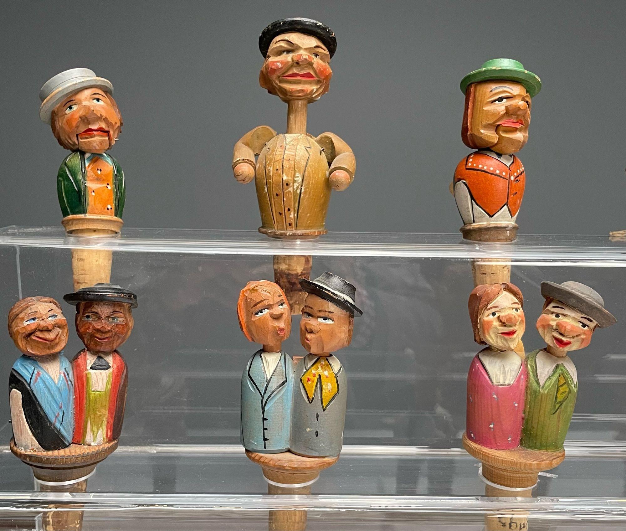 German, Cork Wine Stoppers, Hand Carved, Painted Wood, 19th/20th Century In Good Condition For Sale In Stamford, CT