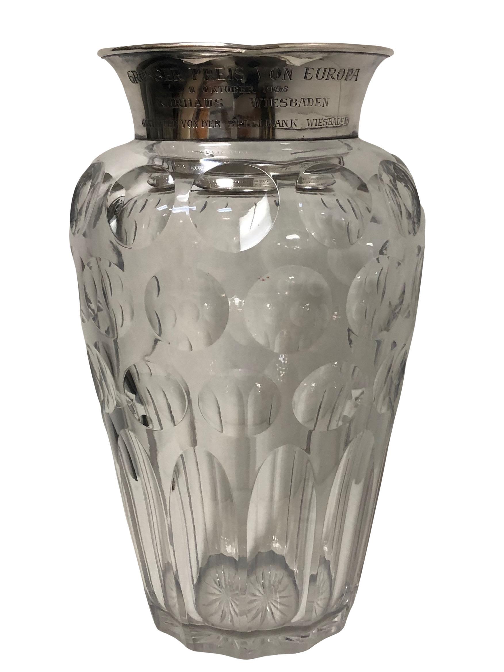 German Crystal Vase with Sterling Monogram Top For Sale 1
