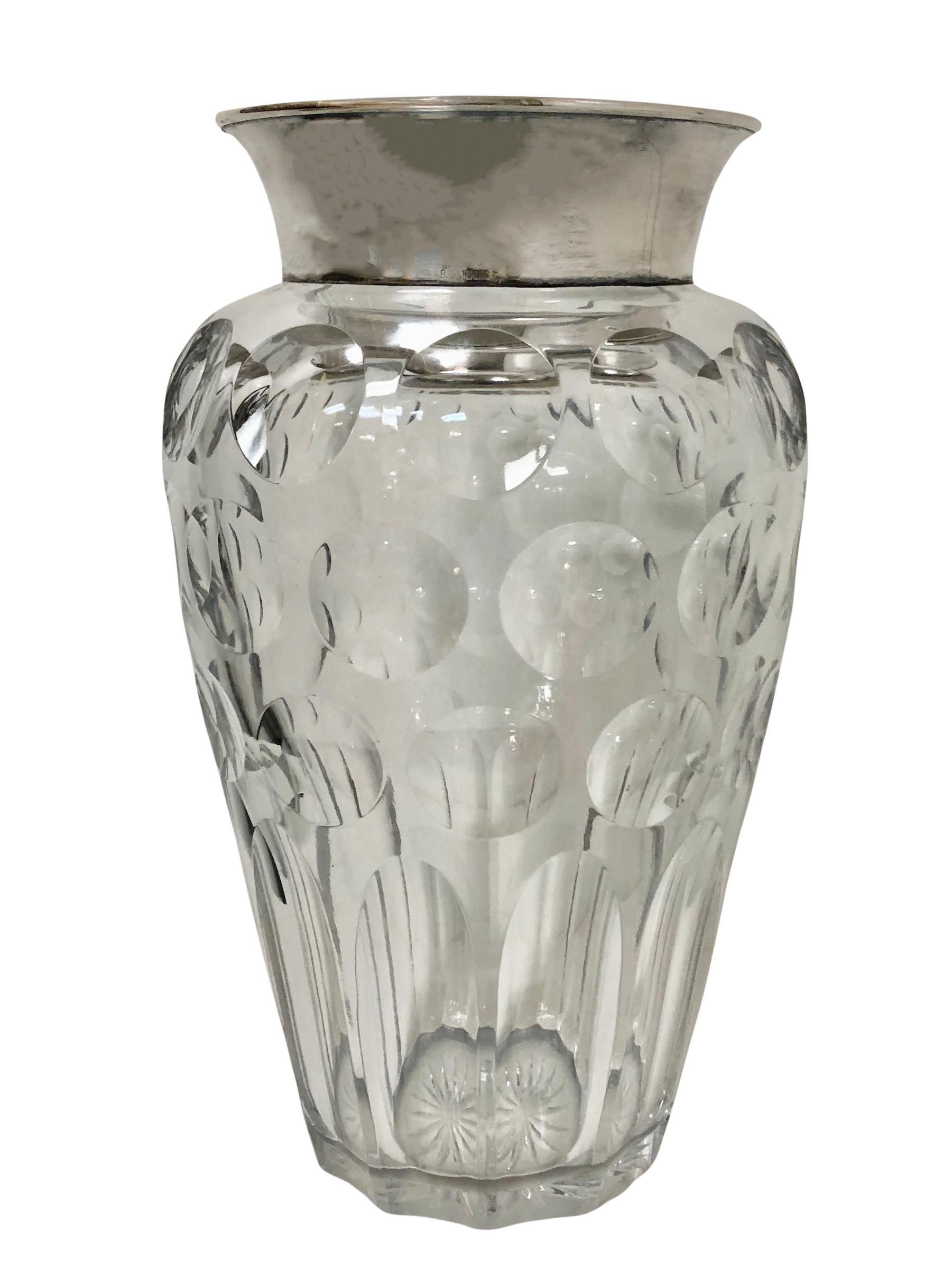 German Crystal Vase with Sterling Monogram Top For Sale 2