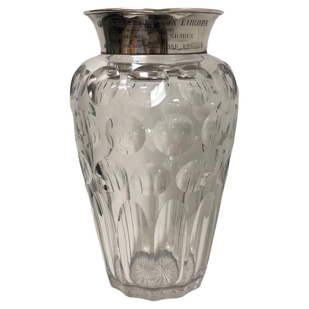 German Crystal Vase with Sterling Monogram Top For Sale