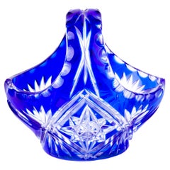 Antique German Cut Crystal Cobalt Glass Basket 