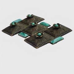 German Decorative Gilt Metal and Mottled Green Glass Brooch