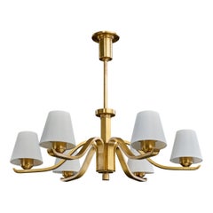 German Designer, Chandelier, Brass, Fabric, Germany, 1920s