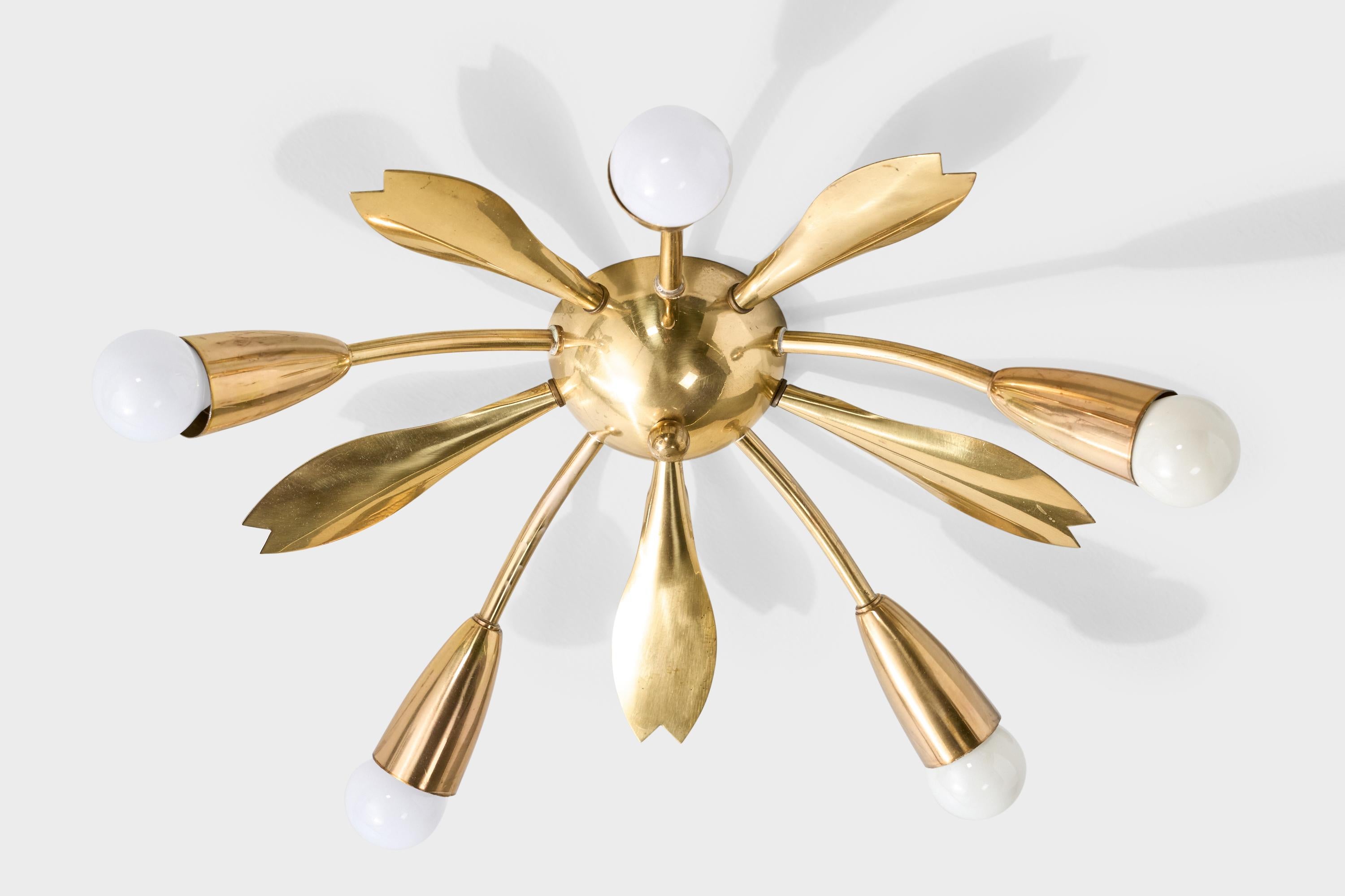 German Designer, Chandelier, Brass, Germany, 1950s In Good Condition For Sale In High Point, NC