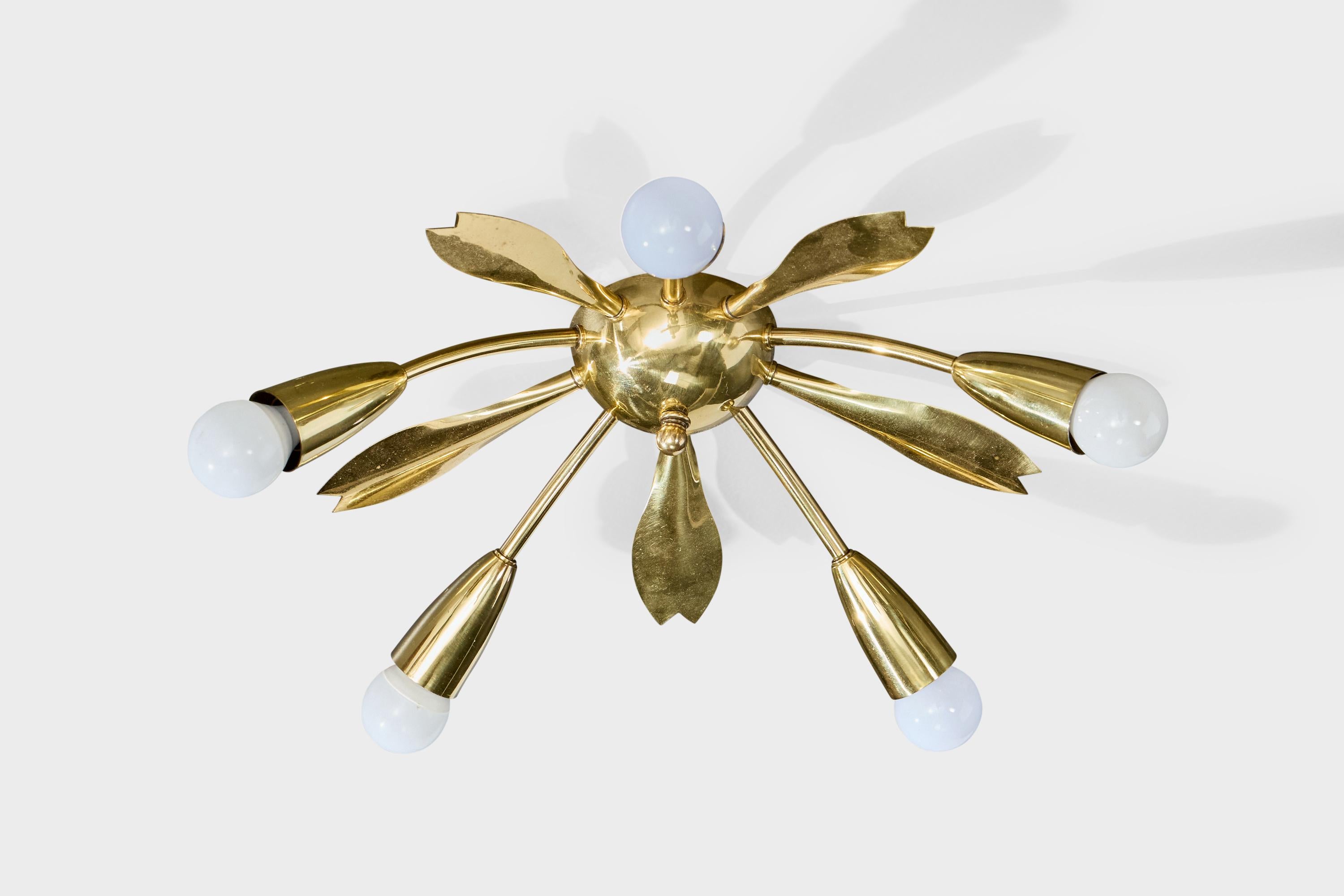 Mid-Century Modern Designer allemand, lustre, laiton, Allemagne, années 1950 en vente