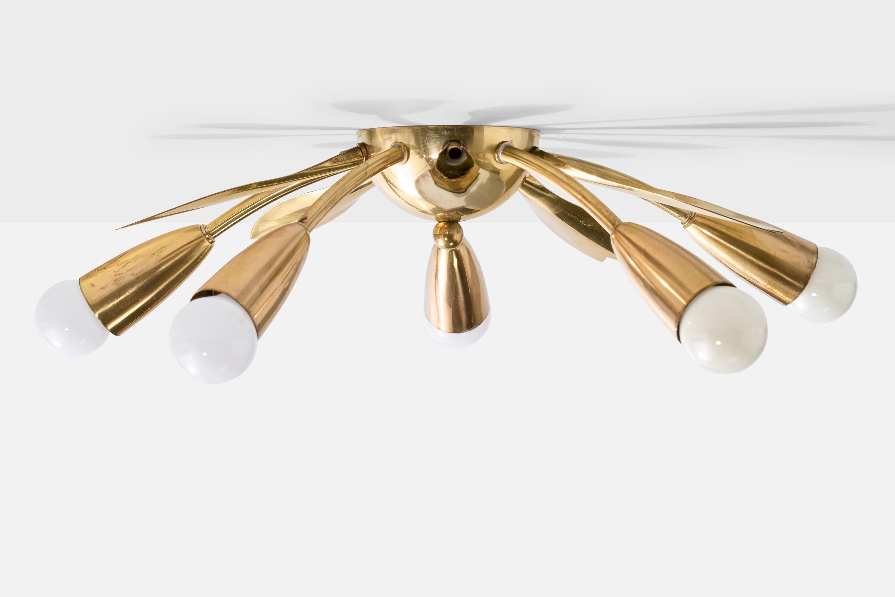Mid-20th Century German Designer, Chandelier, Brass, Germany, 1950s For Sale