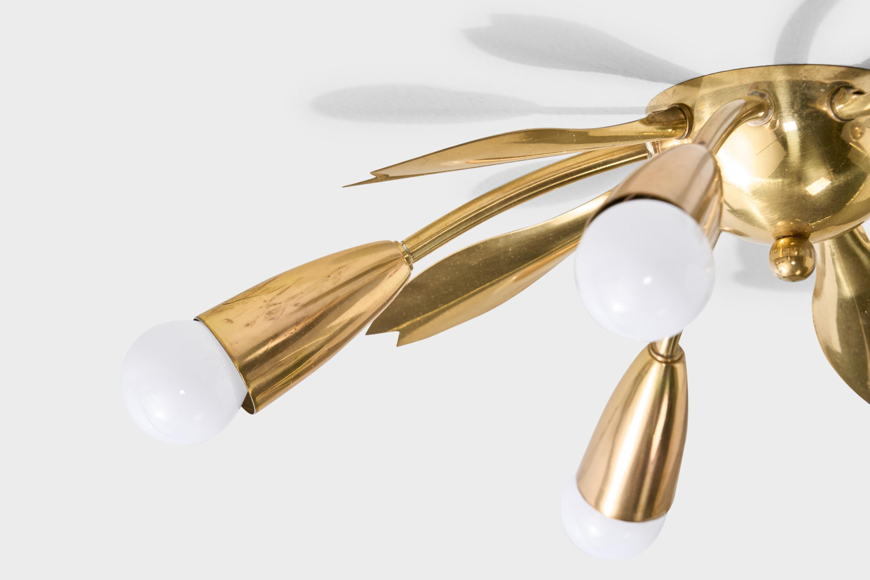 German Designer, Chandelier, Brass, Germany, 1950s For Sale 3