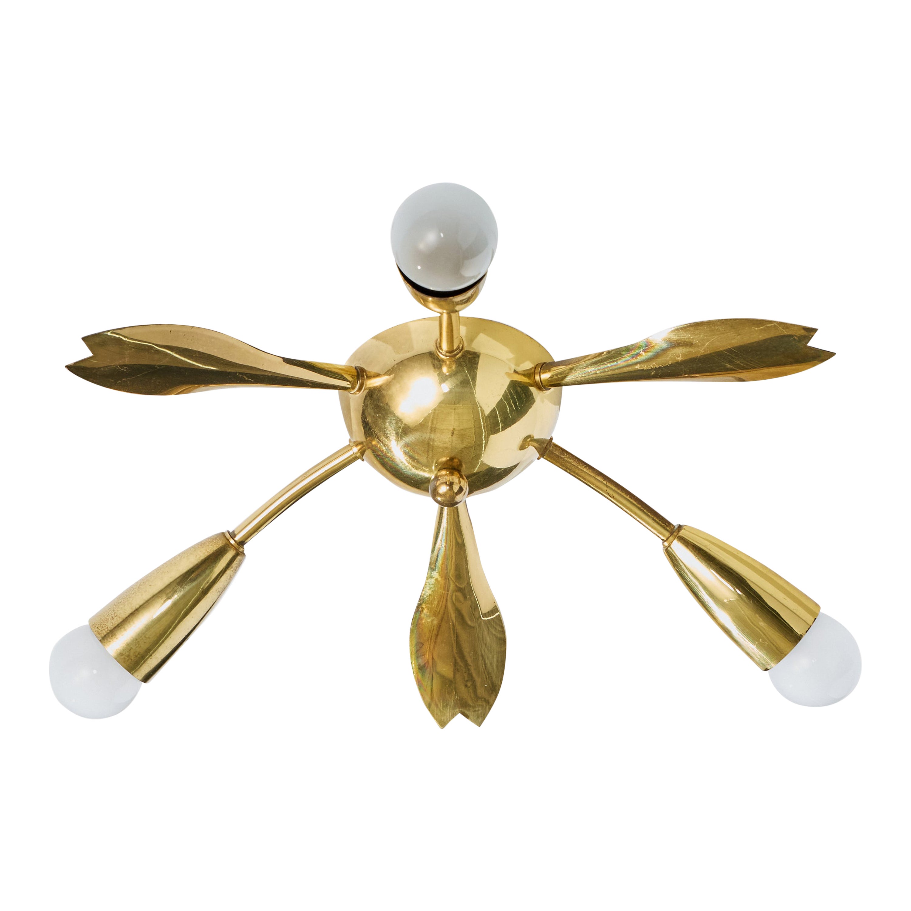 German Designer, Chandelier, Brass, Germany, 1950s For Sale