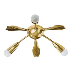 German Designer, Chandelier, Brass, Germany, 1950s