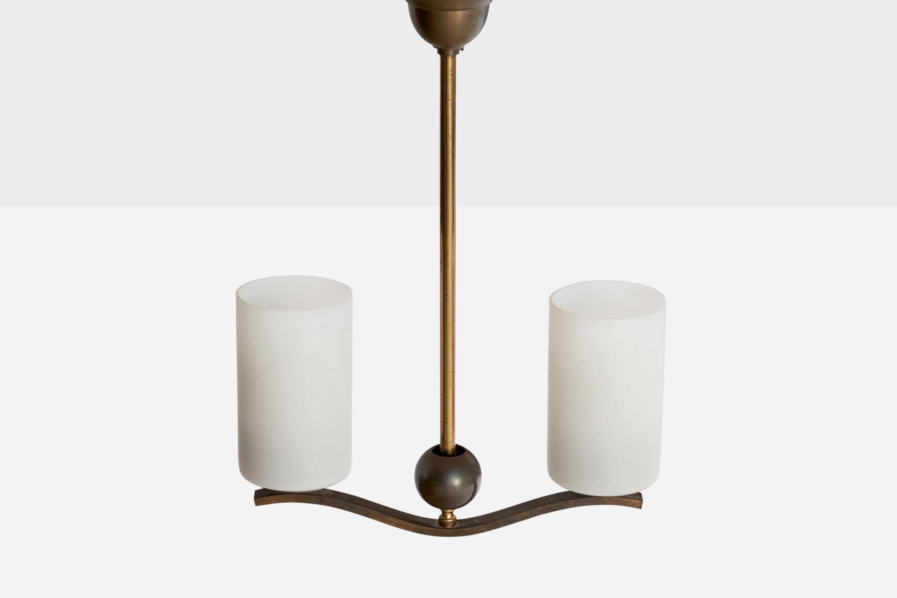 German Designer, Chandelier, Brass, Glass, Germany, 1920s In Good Condition For Sale In High Point, NC