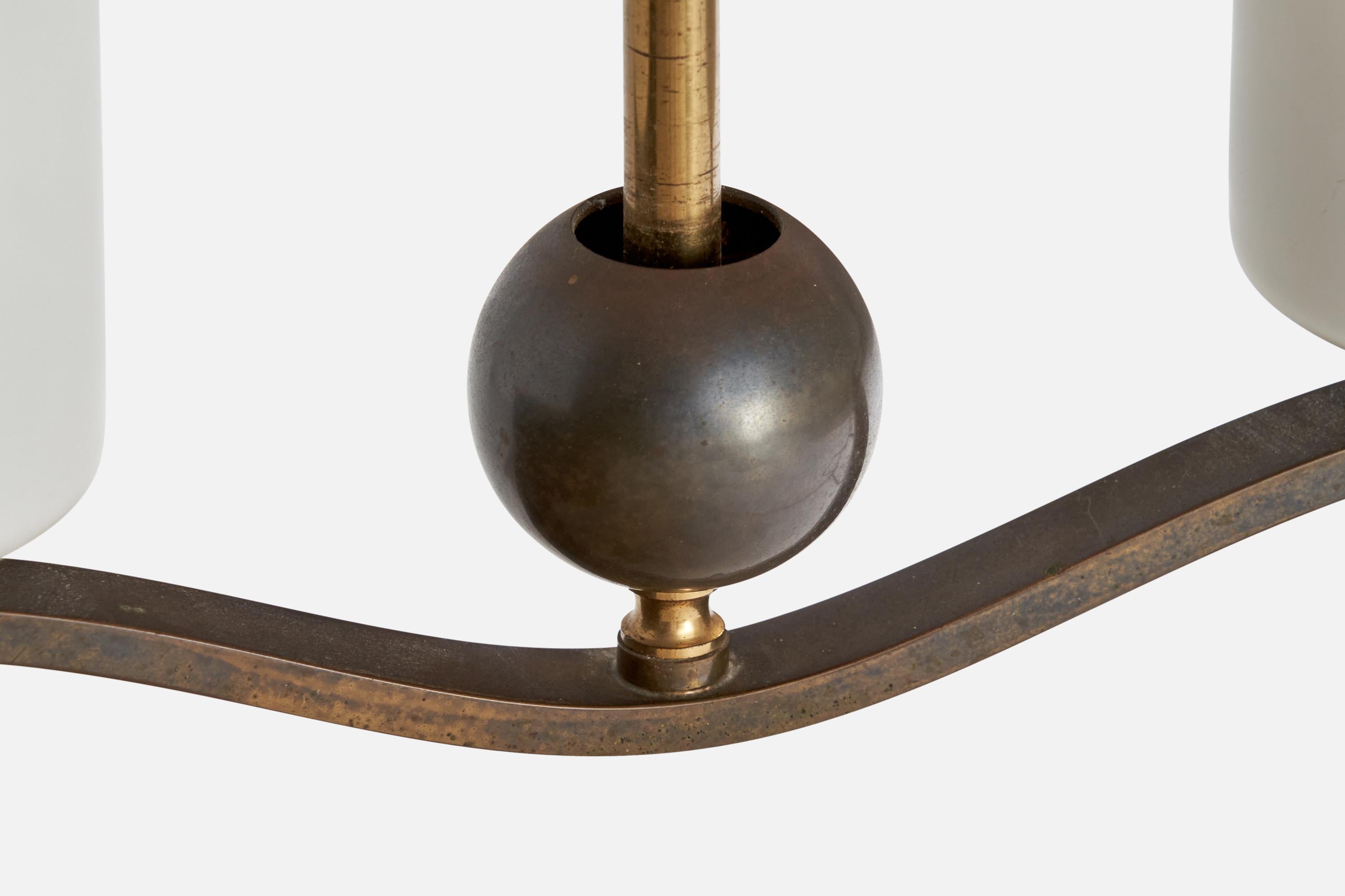 German Designer, Chandelier, Brass, Glass, Germany, 1920s For Sale 1