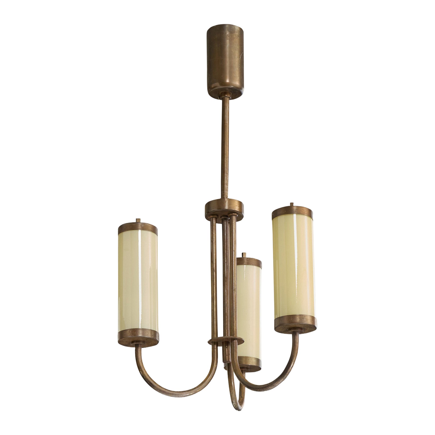German Designer, Chandelier, Brass, Glass, Germany, 1920s