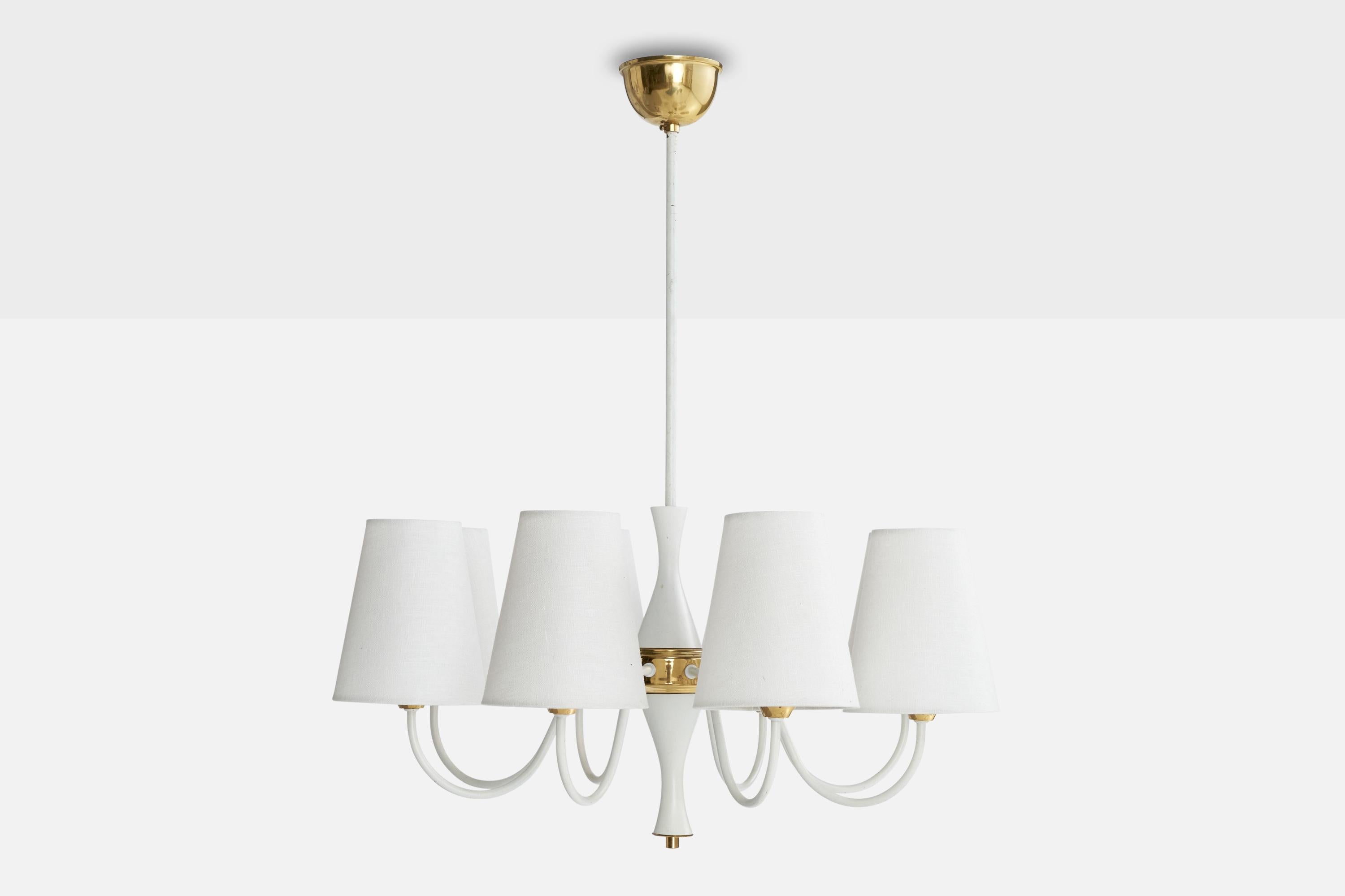 German Designer, Chandelier, Brass, Metal, Fabric, Germany, 1960s In Good Condition In High Point, NC