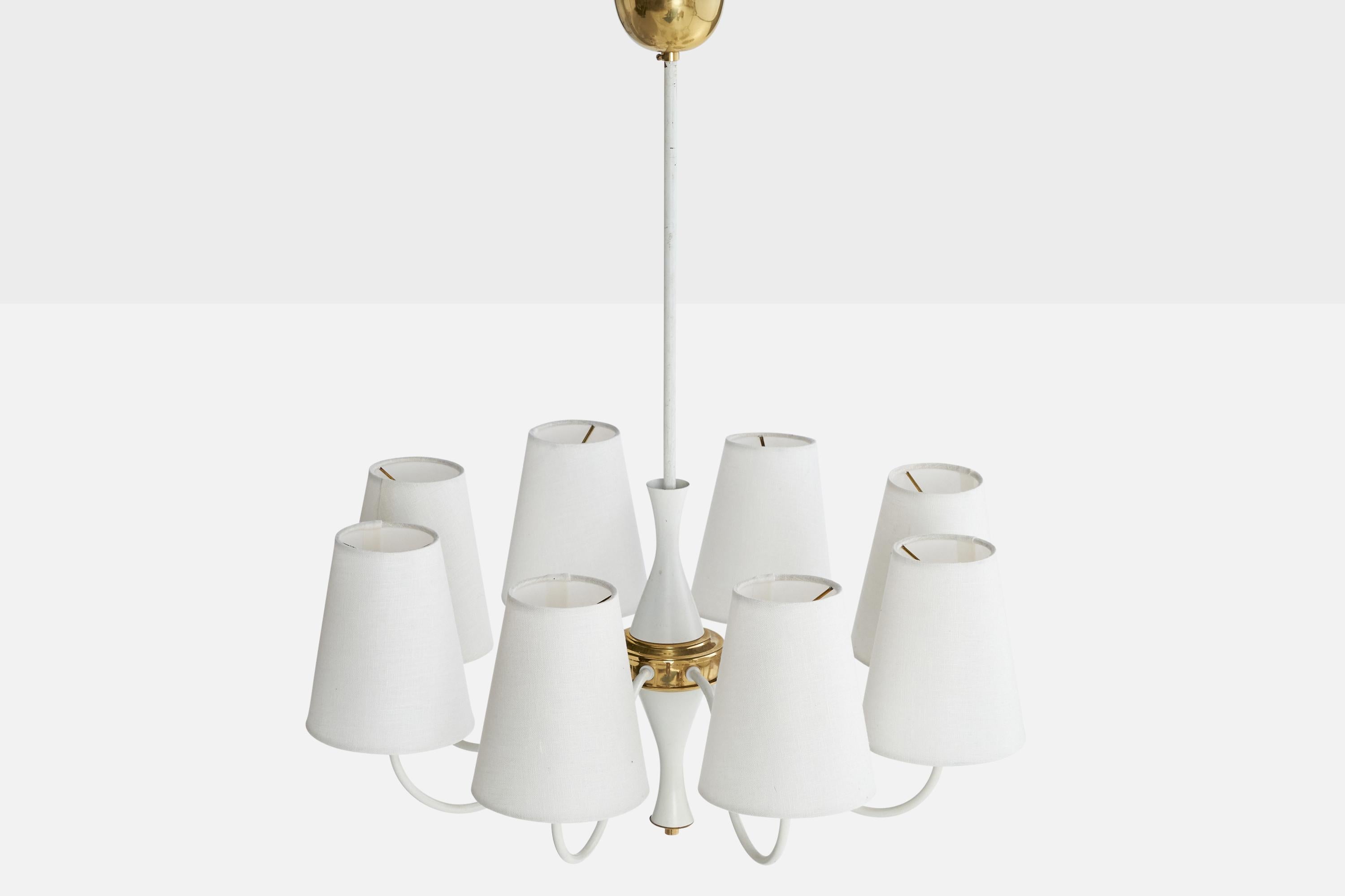 Mid-20th Century German Designer, Chandelier, Brass, Metal, Fabric, Germany, 1960s