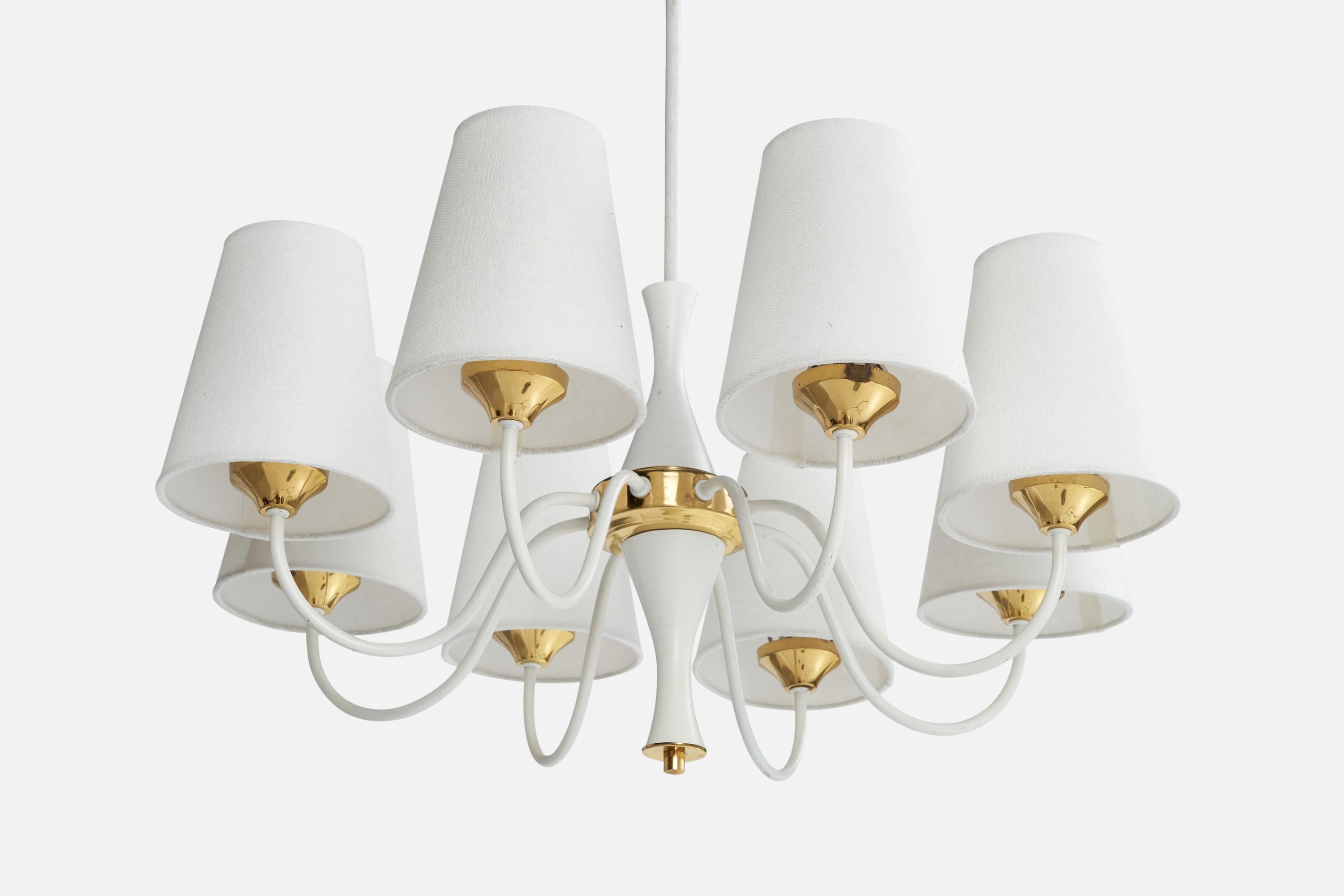 German Designer, Chandelier, Brass, Metal, Fabric, Germany, 1960s 1