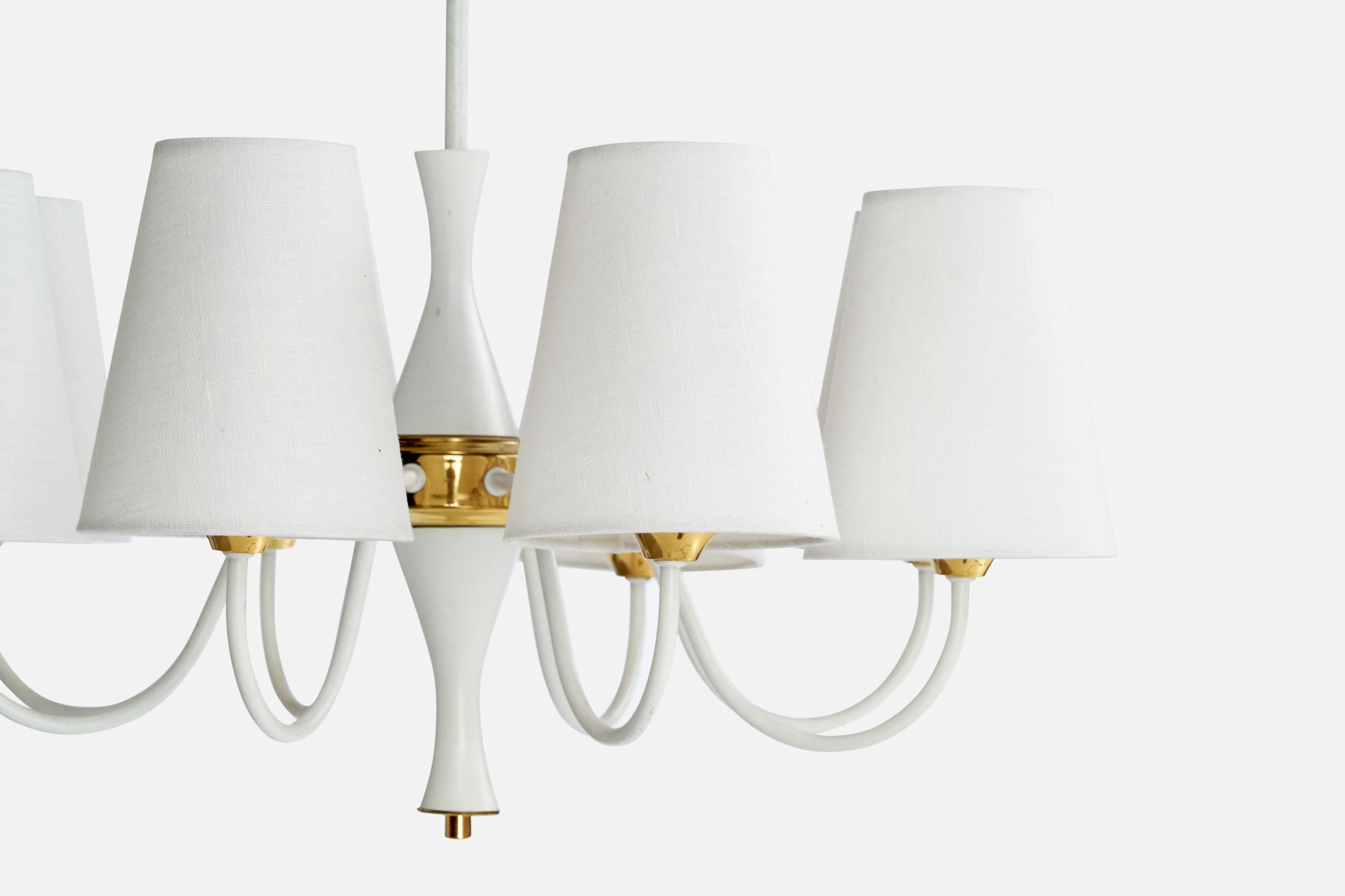 German Designer, Chandelier, Brass, Metal, Fabric, Germany, 1960s 2
