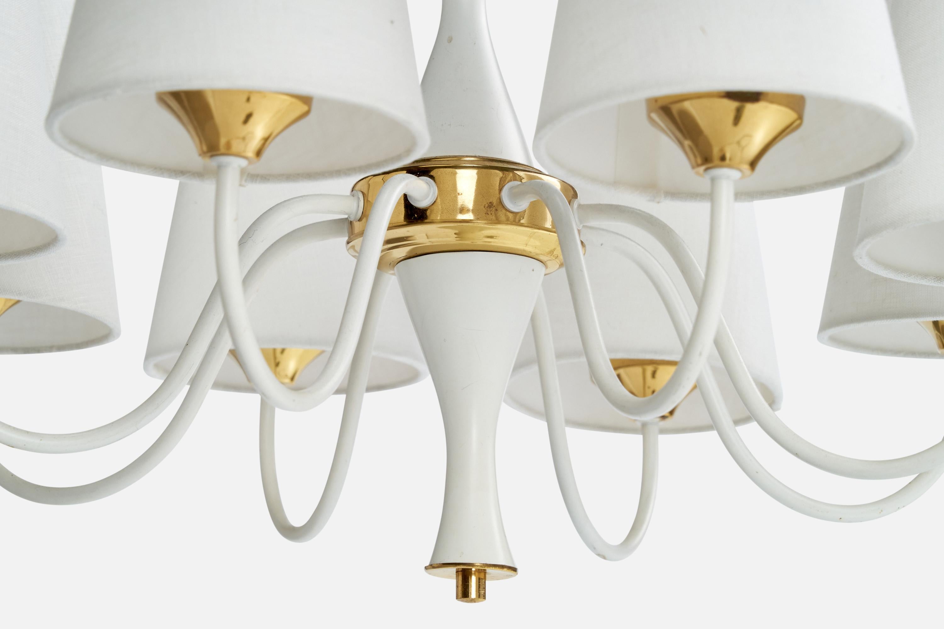 German Designer, Chandelier, Brass, Metal, Fabric, Germany, 1960s 3