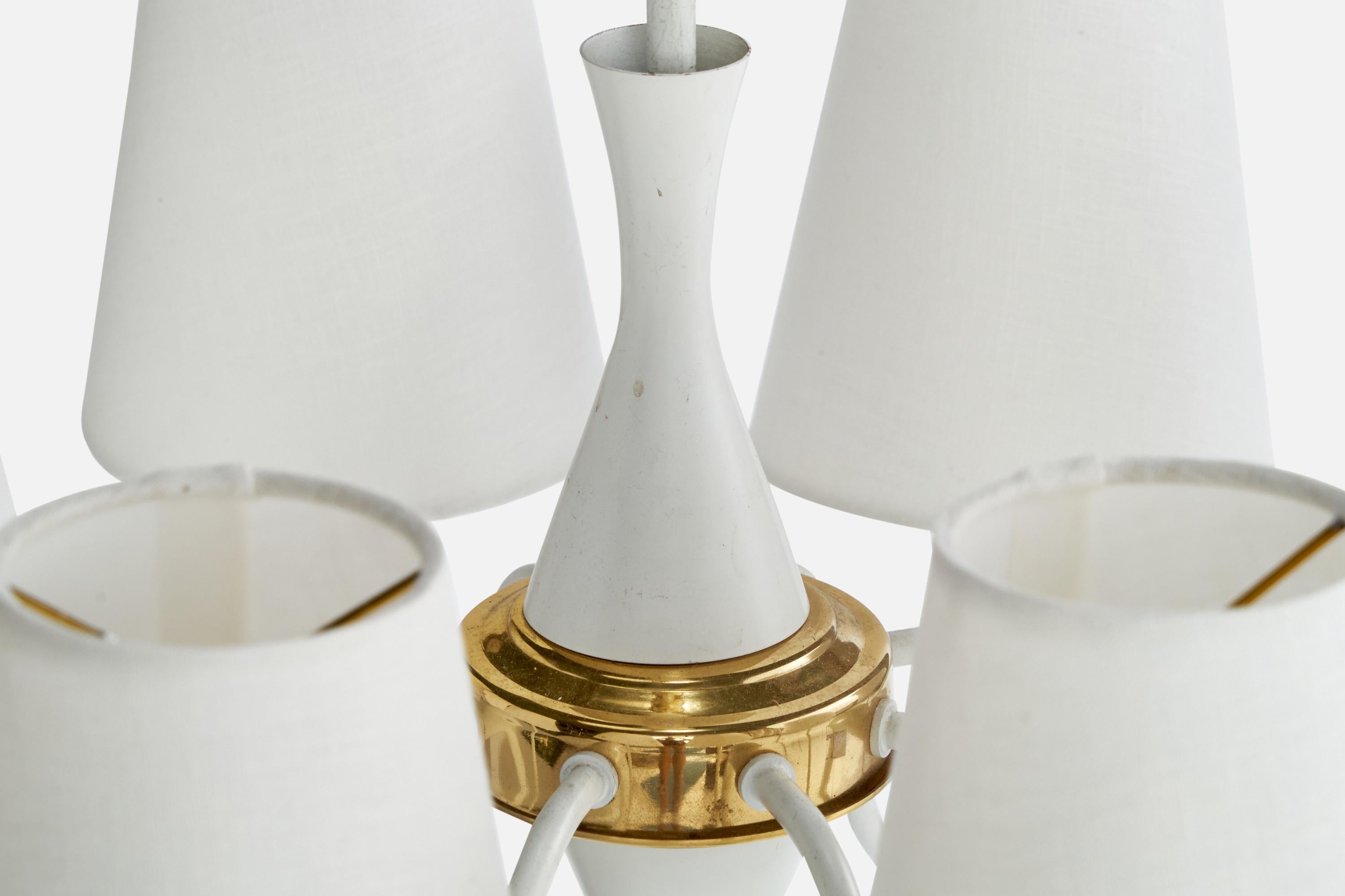 German Designer, Chandelier, Brass, Metal, Fabric, Germany, 1960s 4