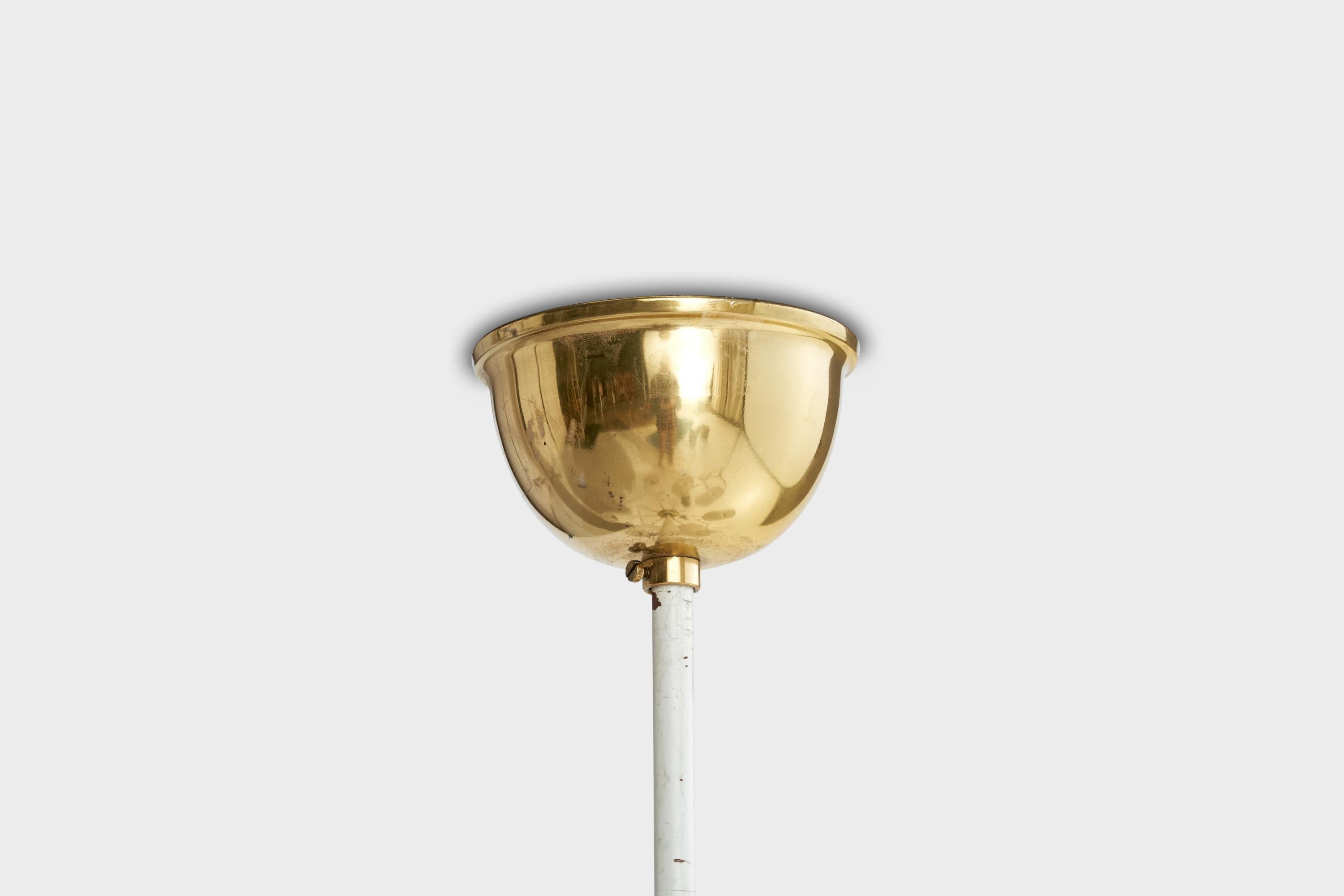 German Designer, Chandelier, Brass, Metal, Fabric, Germany, 1960s 5