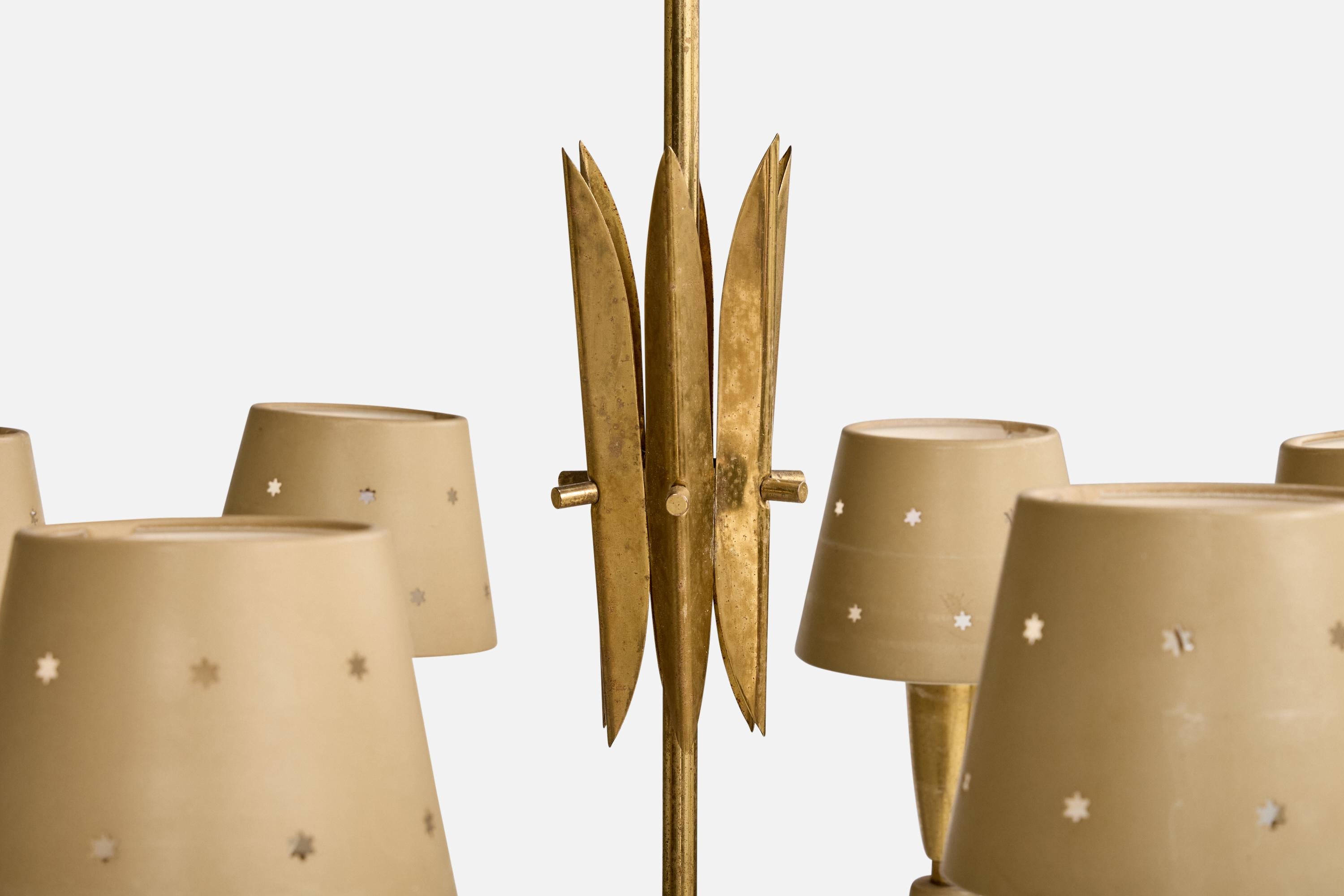 Deutscher Designer, Kronleuchter, Messing, Metall, Deutschland, 1950er Jahre im Angebot 8