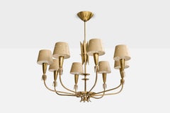 German Designer, Chandelier, Brass, Metal, Germany, 1950s