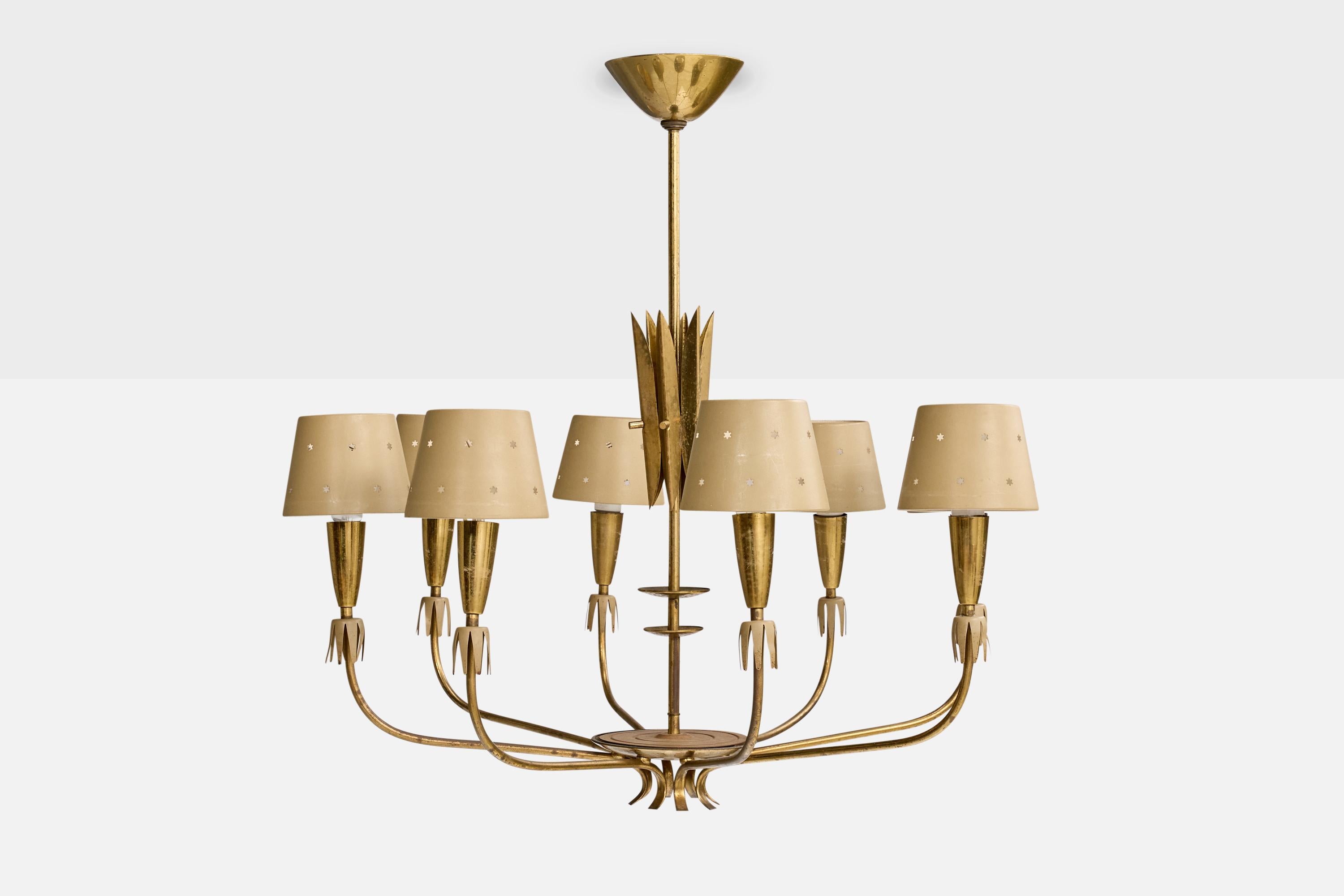 Deutscher Designer, Kronleuchter, Messing, Metall, Deutschland, 1950er Jahre (Moderne der Mitte des Jahrhunderts) im Angebot