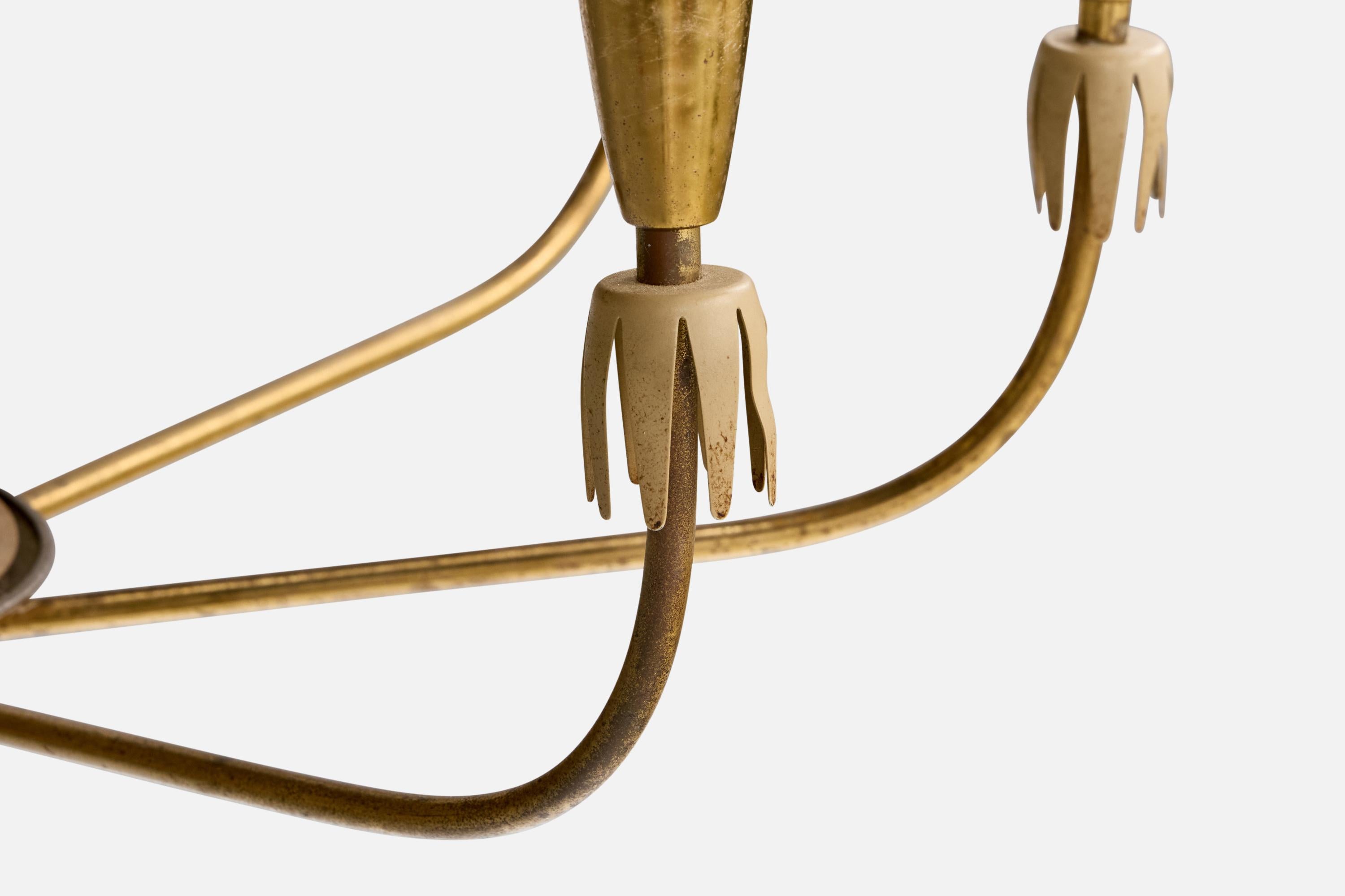 Deutscher Designer, Kronleuchter, Messing, Metall, Deutschland, 1950er Jahre im Angebot 4