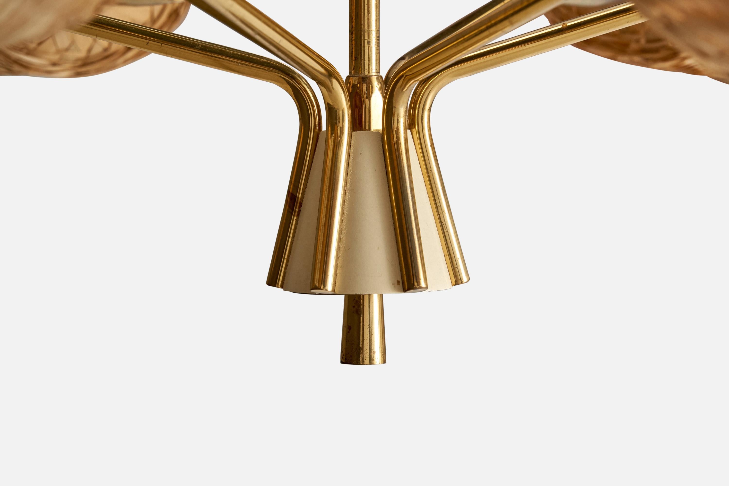 German Designer, Chandelier, Brass, Metal, Rattan, Germany, 1950s 1