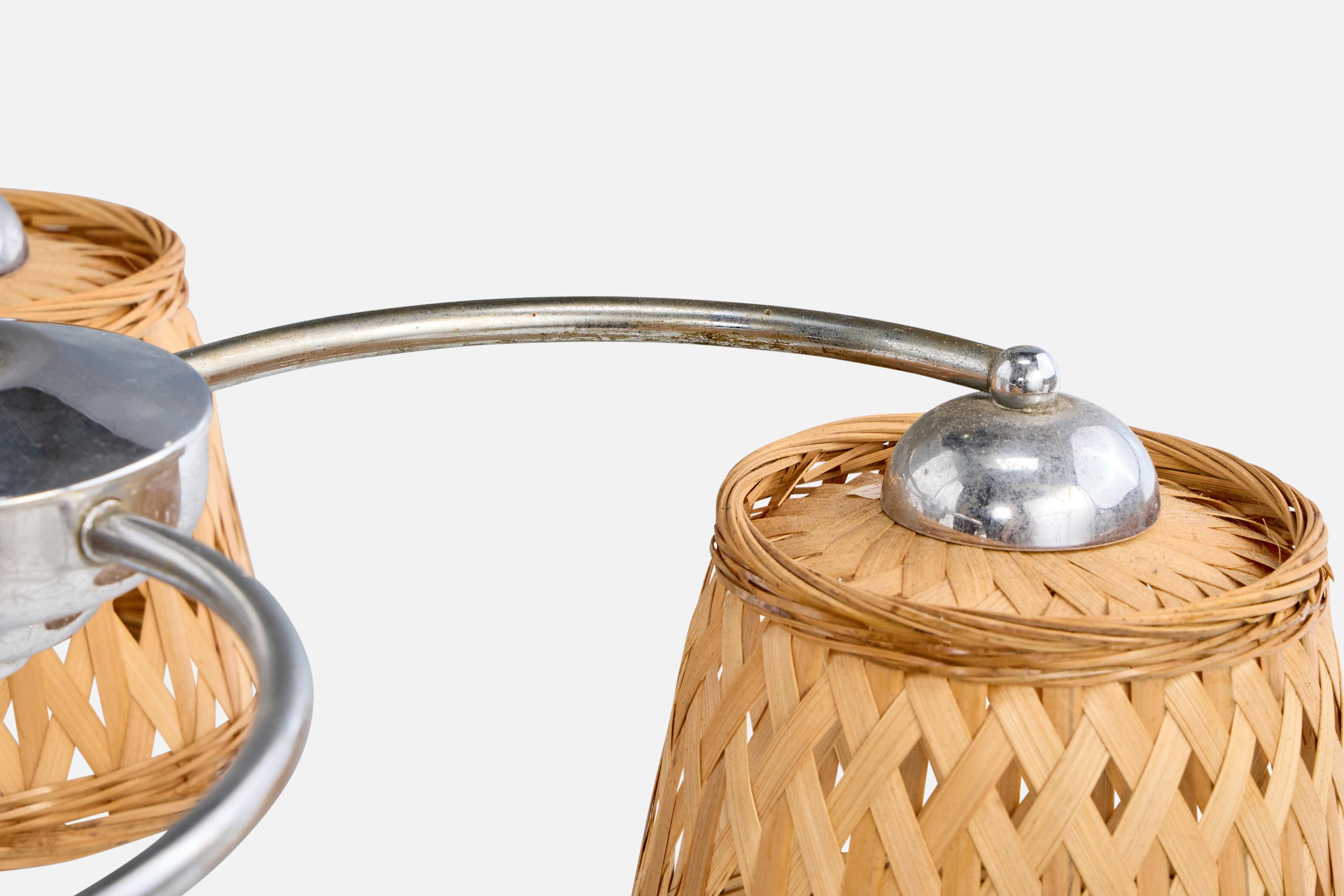 German Designer, Chandelier, Chrome, Rattan, Germany, 1920s For Sale 6
