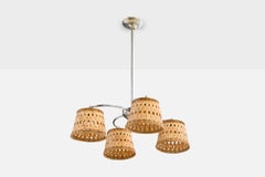 German Designer, Chandelier, Chrome, Rattan, Germany, 1920s