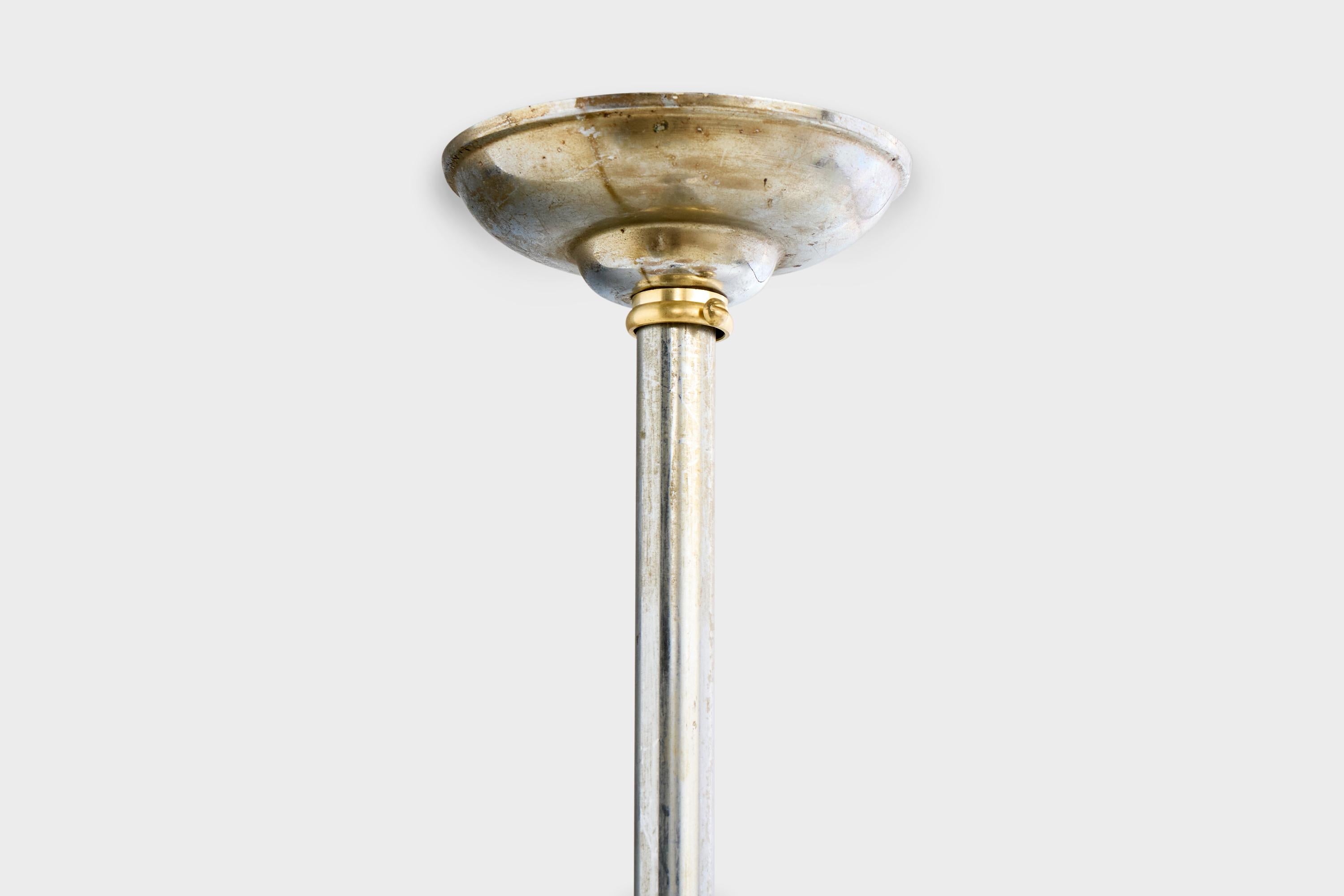 German Designer, Chandelier, Chrome, Rattan, Germany, 1920s In Good Condition For Sale In High Point, NC