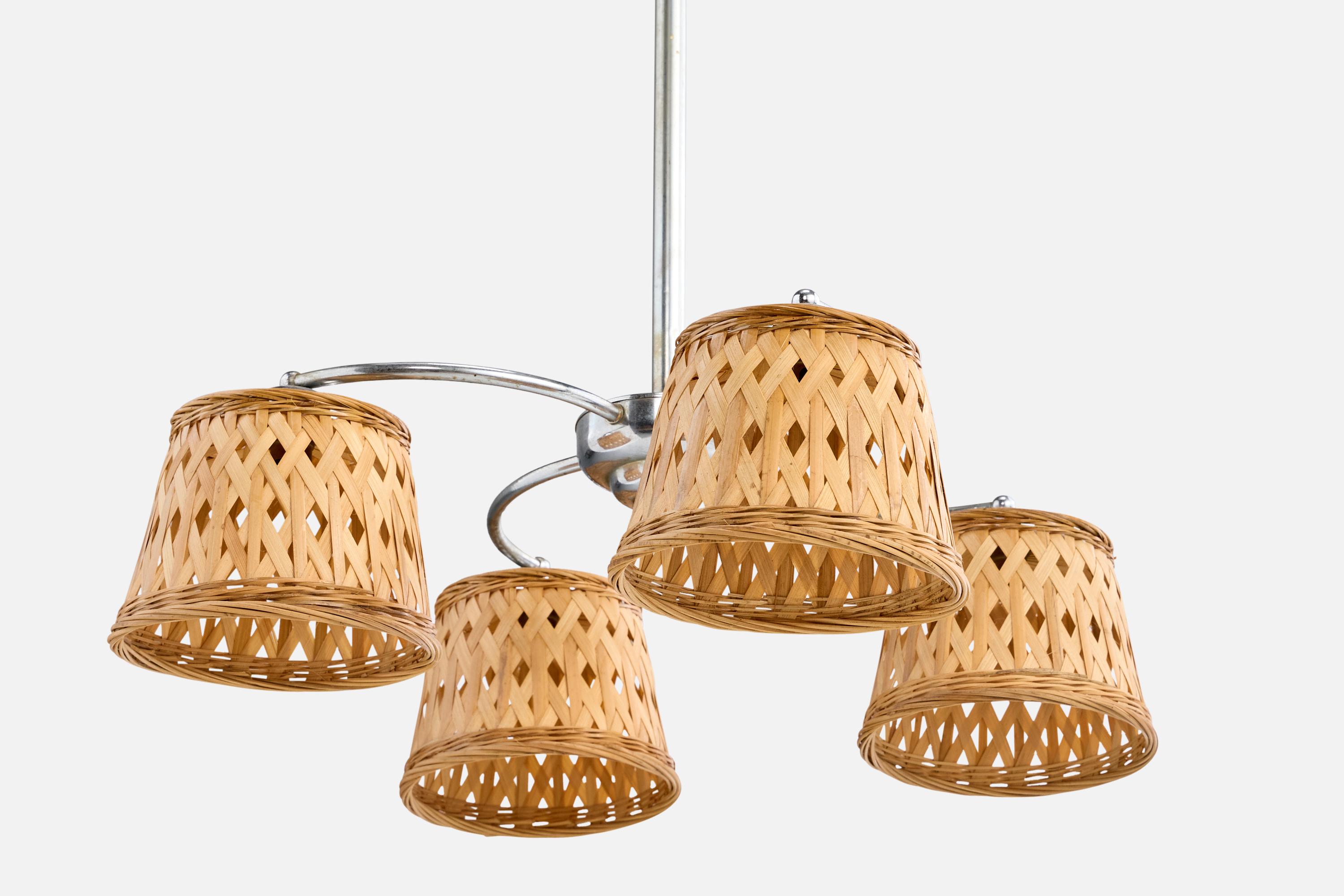 German Designer, Chandelier, Chrome, Rattan, Germany, 1920s For Sale 2