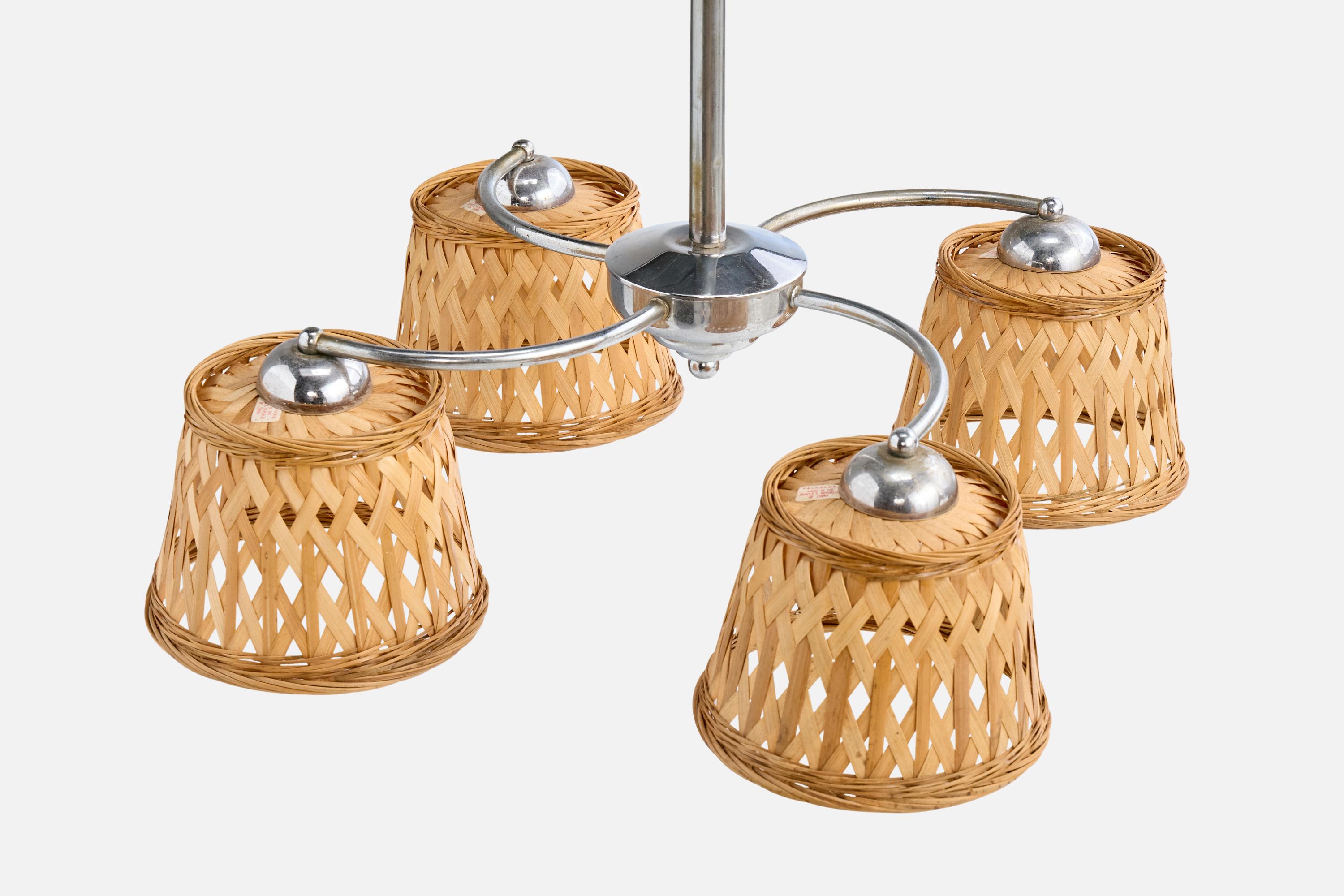 German Designer, Chandelier, Chrome, Rattan, Germany, 1920s For Sale 3