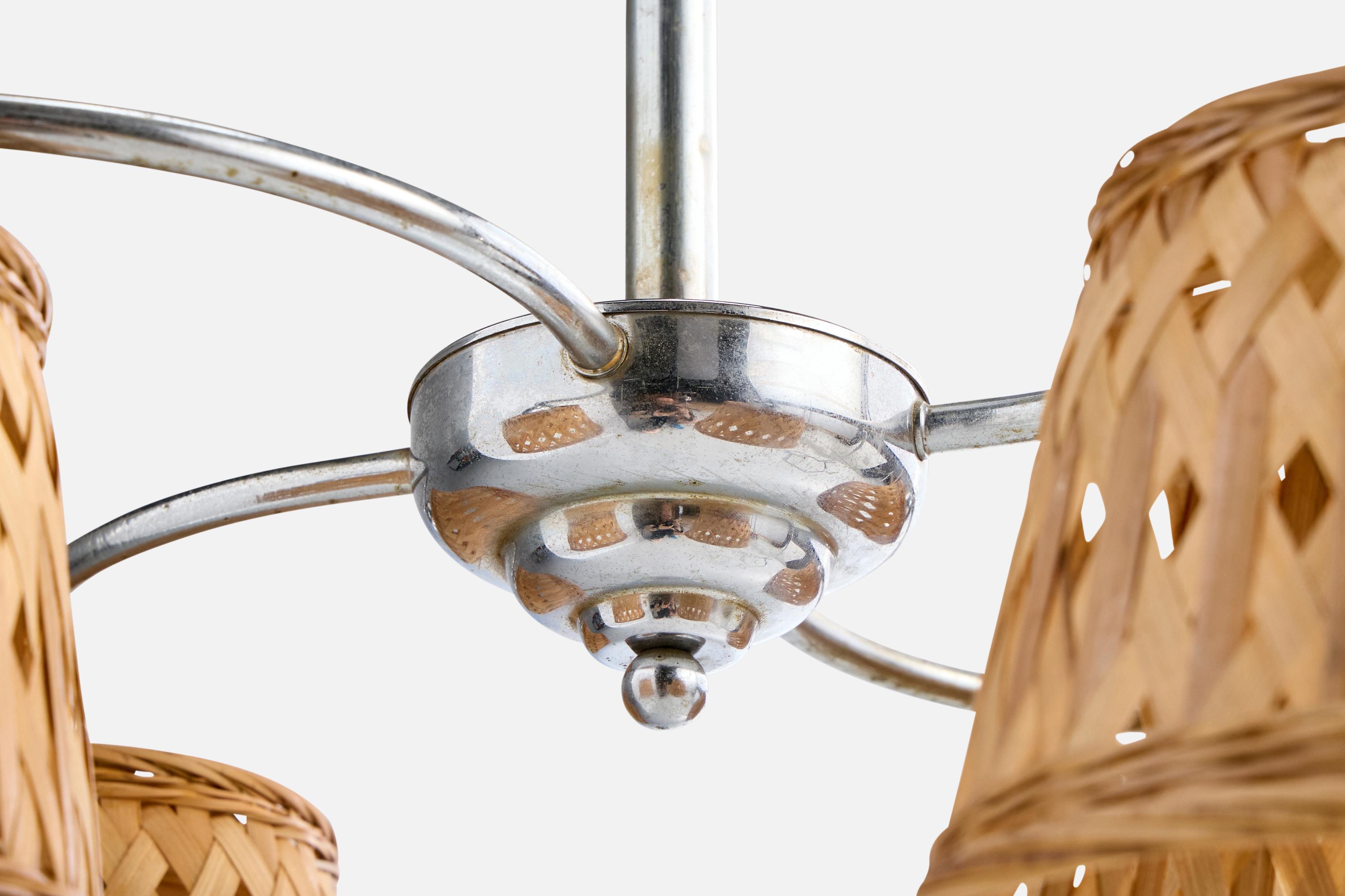 German Designer, Chandelier, Chrome, Rattan, Germany, 1920s For Sale 4