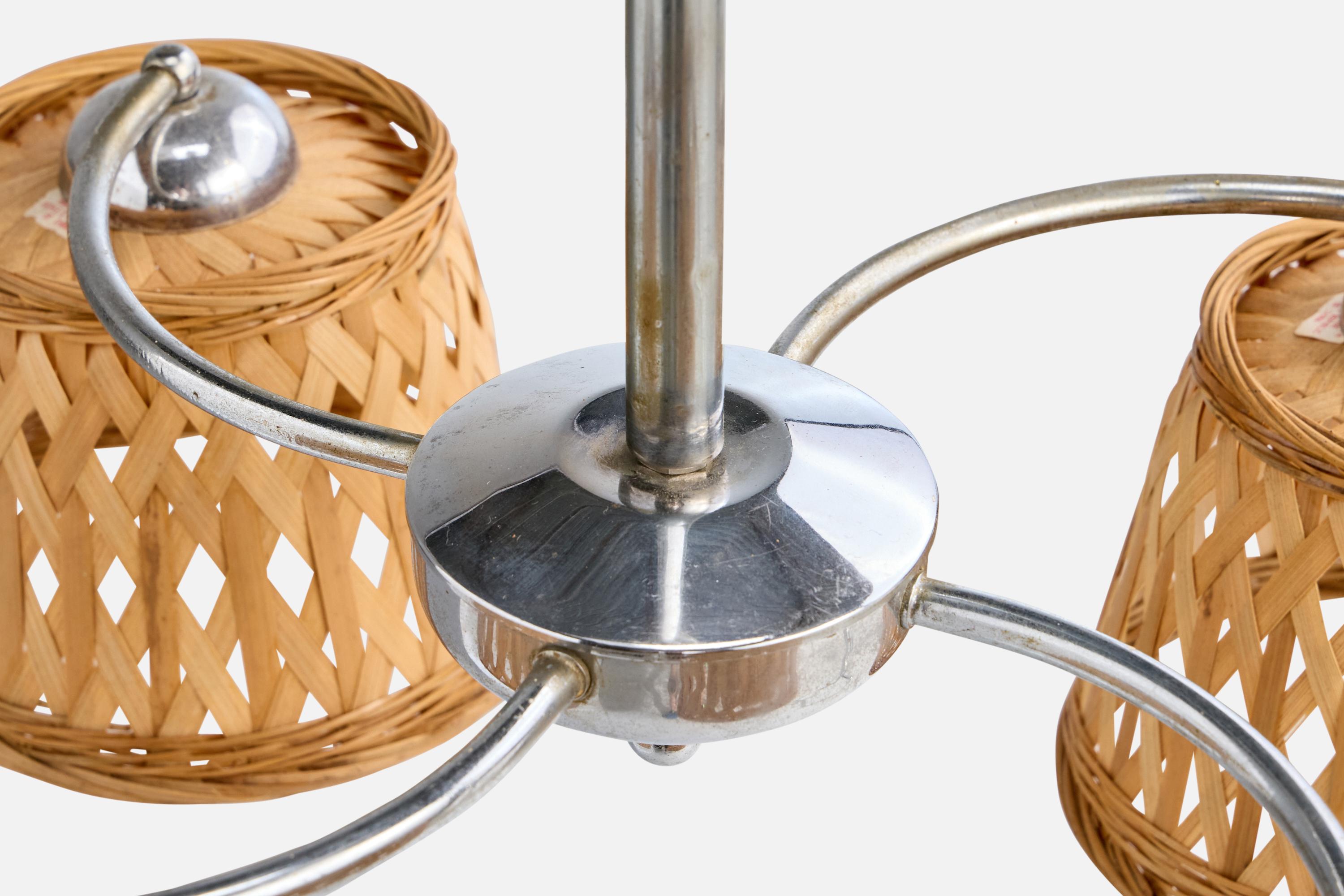 German Designer, Chandelier, Chrome, Rattan, Germany, 1920s For Sale 5
