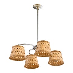 German Designer, Chandelier, Chrome, Rattan, Germany, 1920s