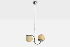 German Designer, Chandelier, Metal, Glass, Germany, 1920s
