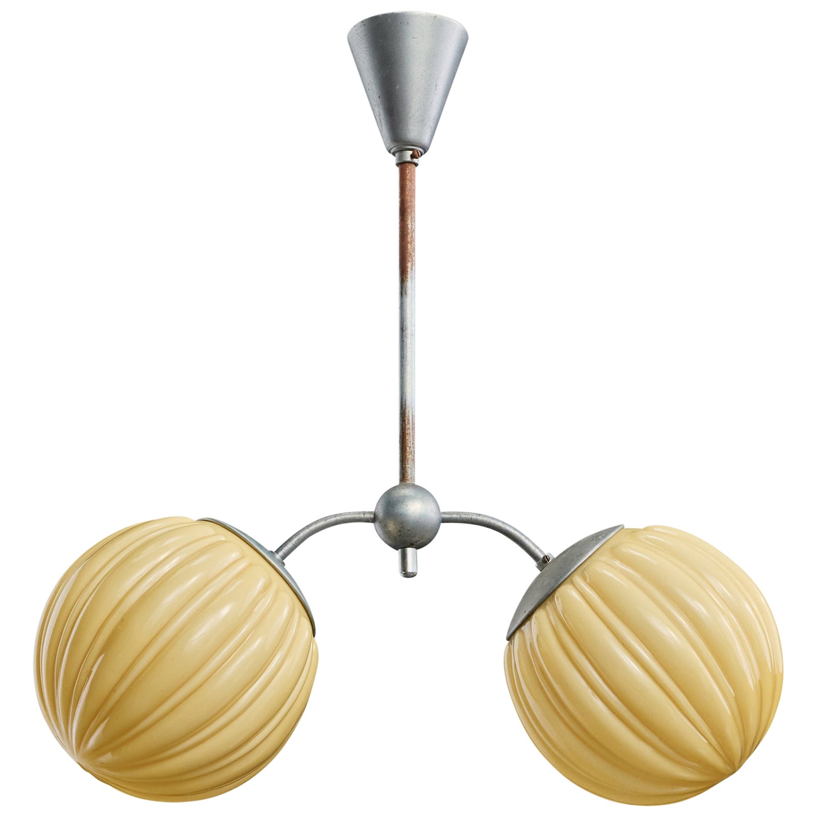 Designer allemand, lustre, métal, verre, Allemagne, années 1930