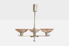 German Designer, Chandelier, Nickel, Glass, Germany, 1920s